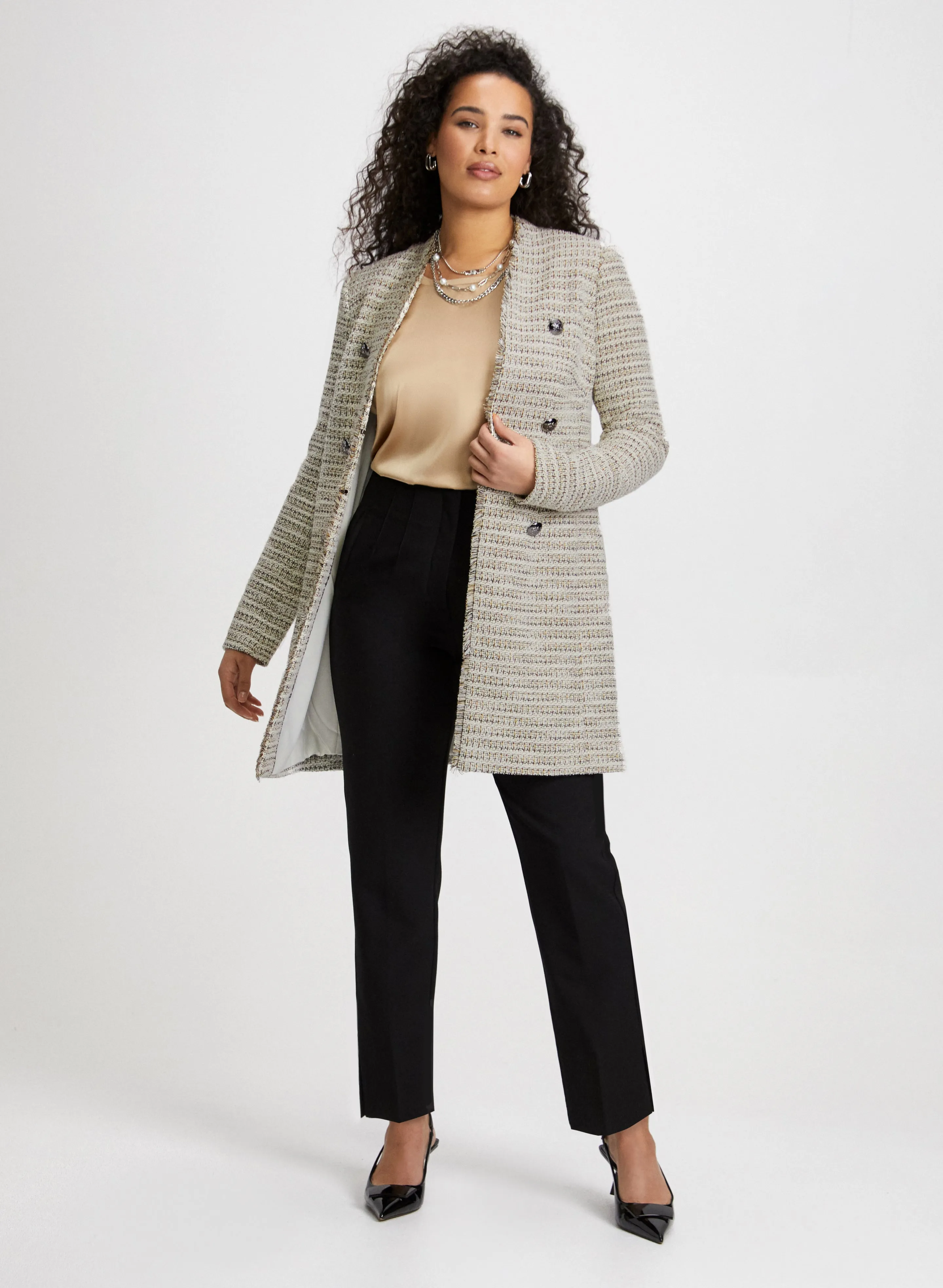 Fringe Trim Jacket & Slim Leg Pants sold by Laura