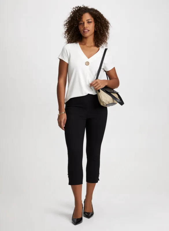 Decorative Button Tee & Slim Leg Capris sold by Laura