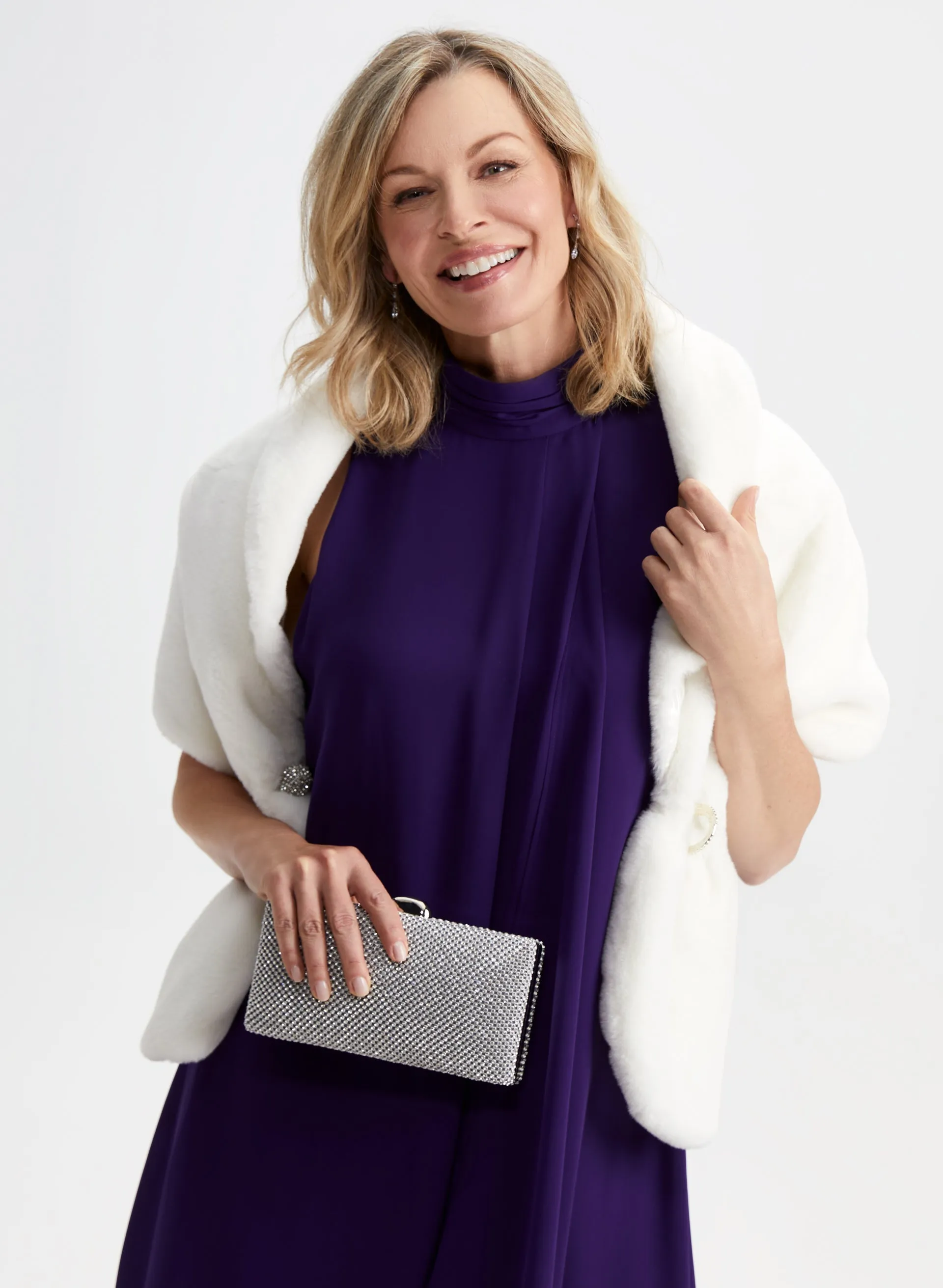 Rhinestone Clip Faux Fur Stole sold by Laura