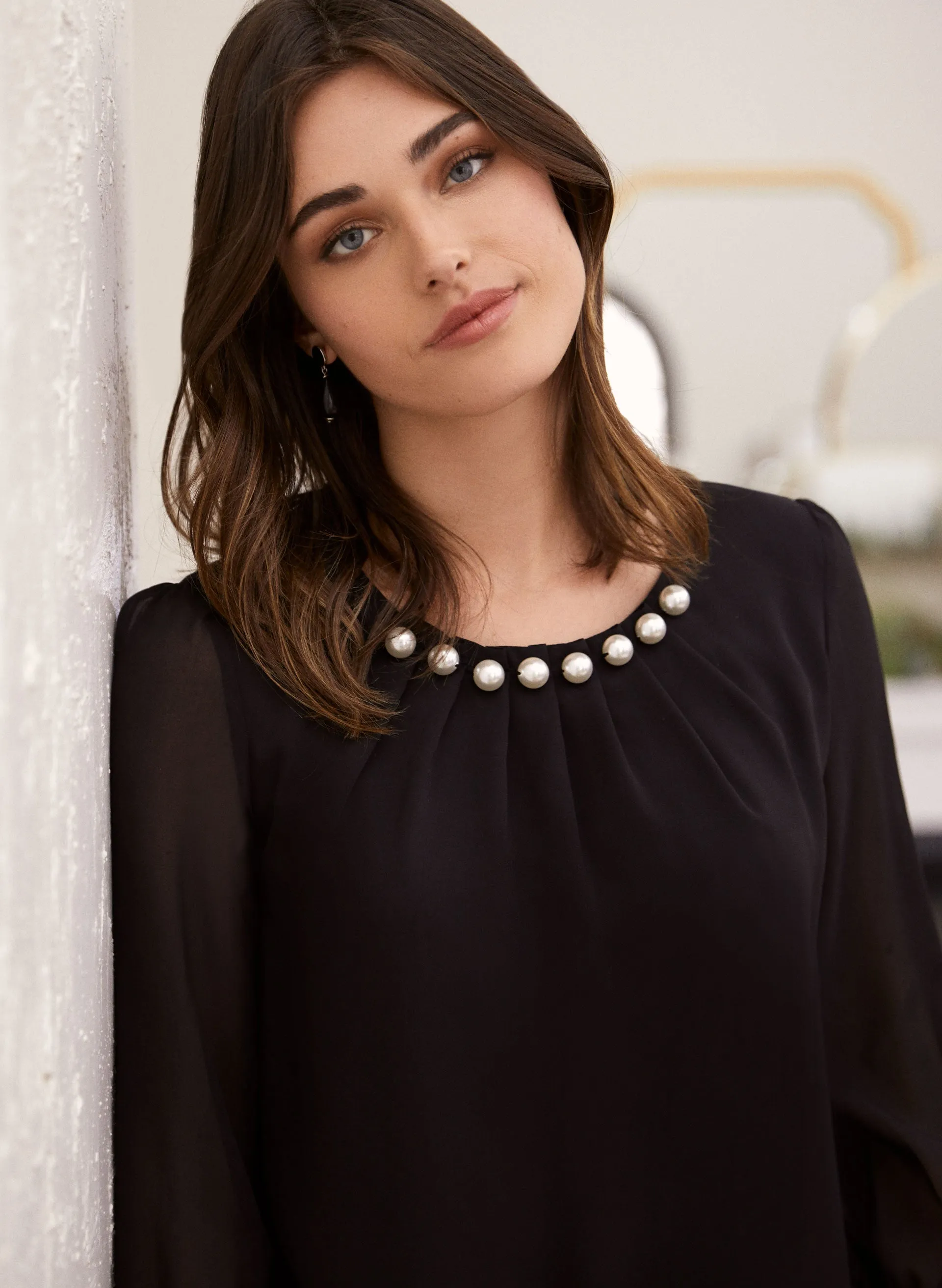 Pearl Detail Smocked Sleeve Blouse sold by Laura product image thumbnail 3