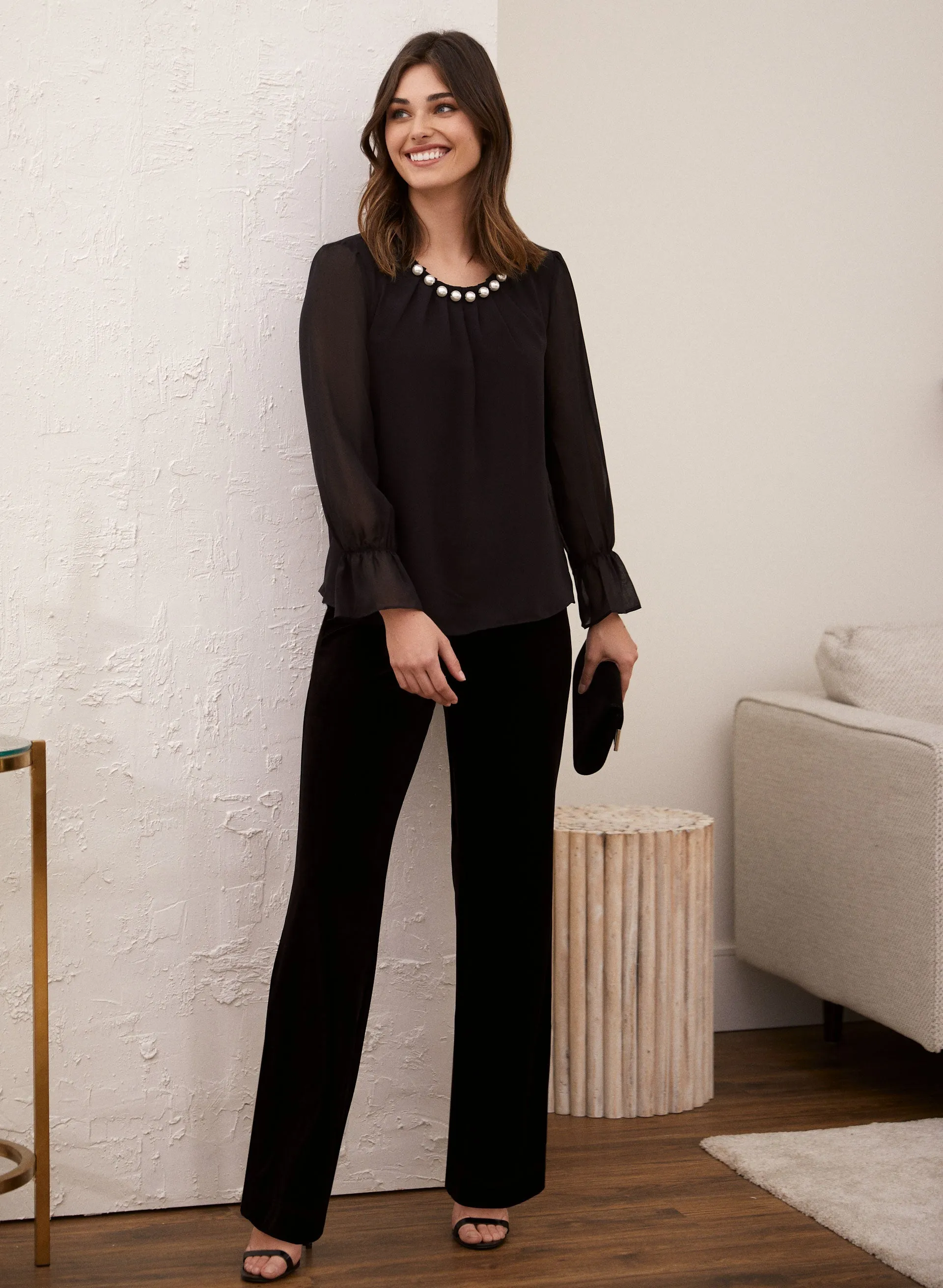 Pearl Detail Smocked Sleeve Blouse sold by Laura product image thumbnail 4