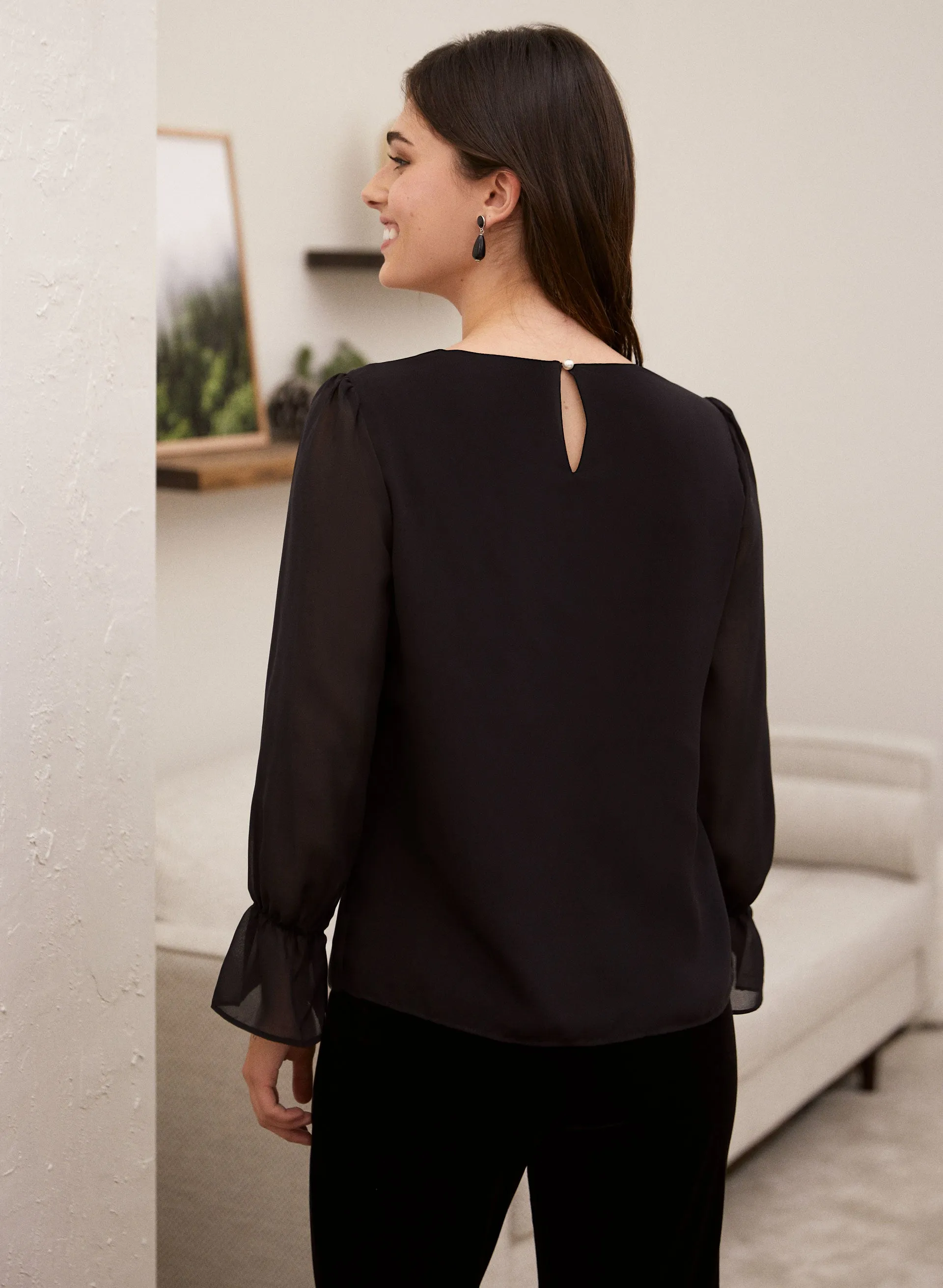 Pearl Detail Smocked Sleeve Blouse sold by Laura product image thumbnail 2