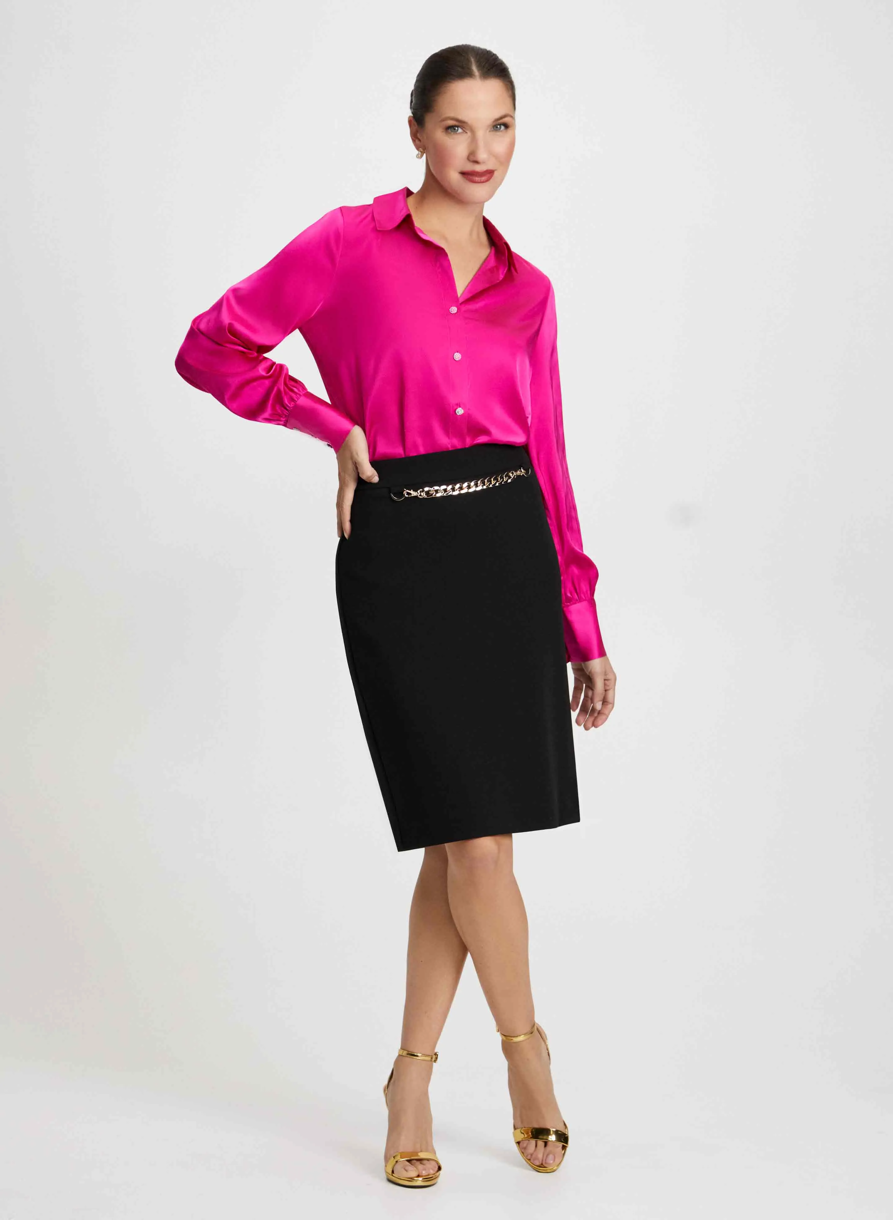 Satin Blouse & Chain Link Pencil Skirt sold by Laura