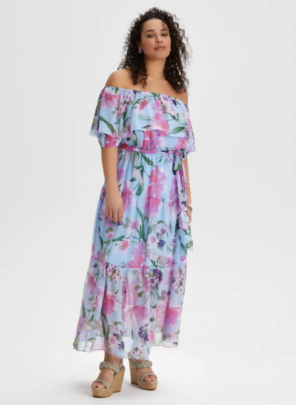 Off-the-Shoulder Floral Print Dress sold by Laura