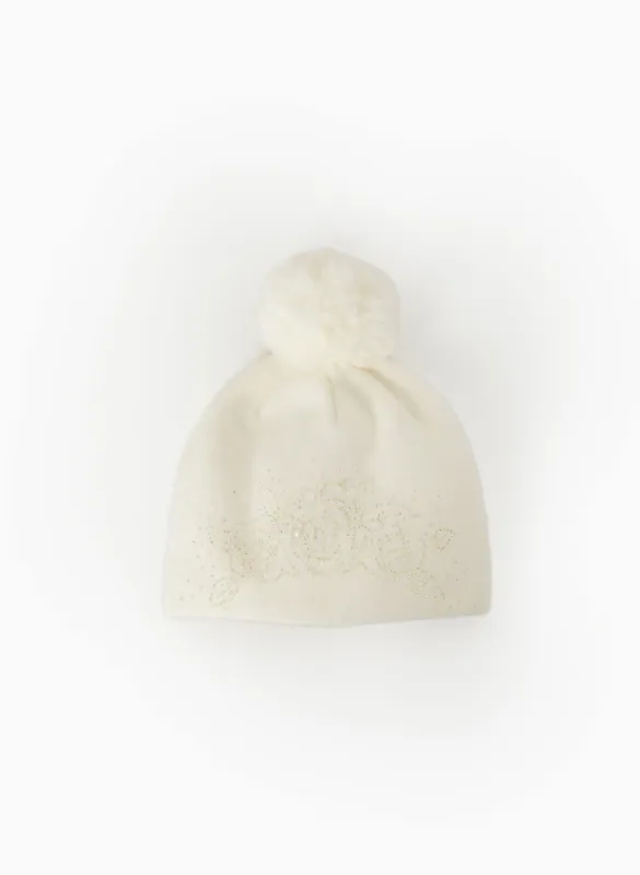 Printed Text Pompom Hat sold by Laura