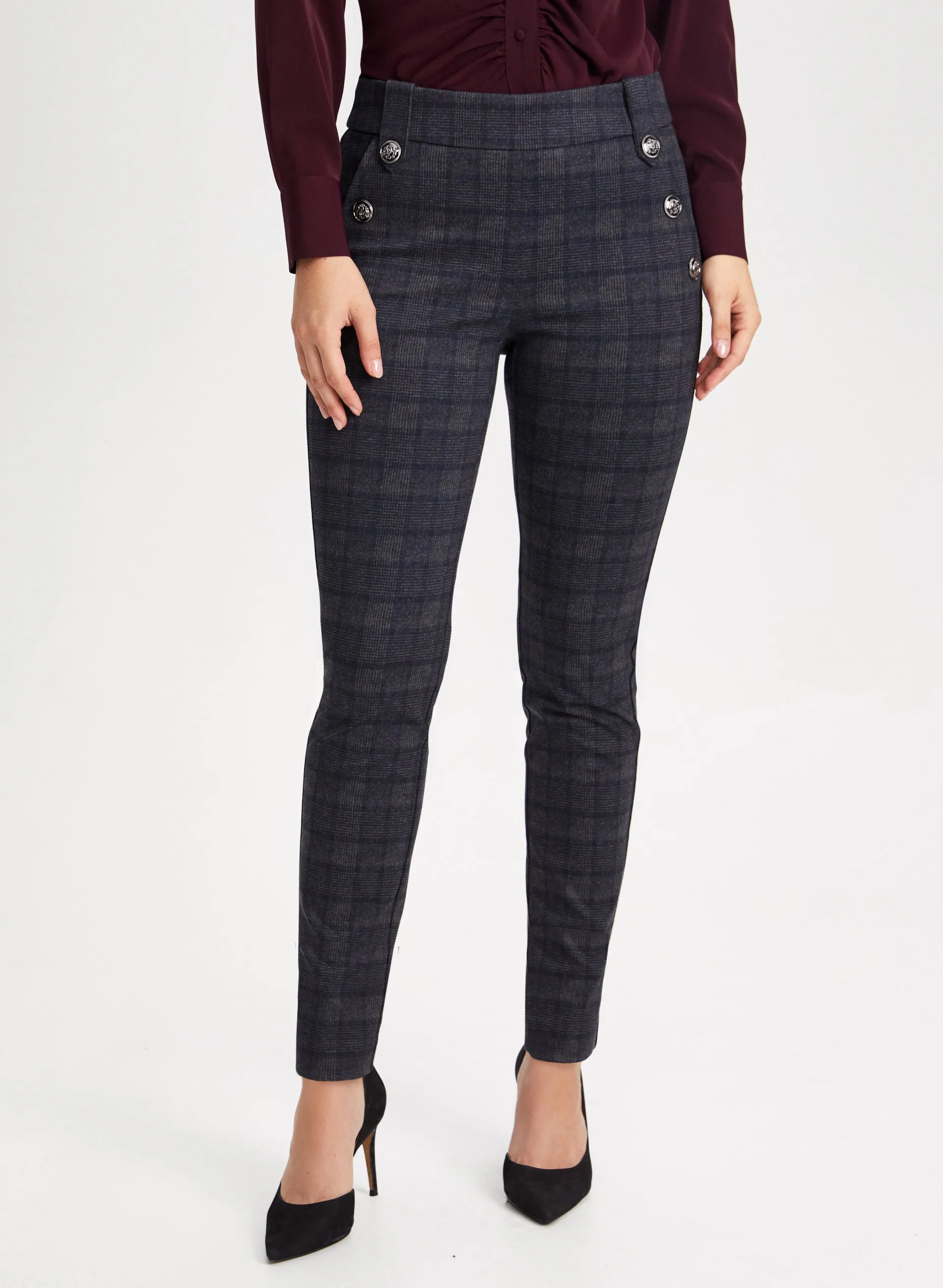 Slim Leg Checkered Pull-On Pants sold by Laura