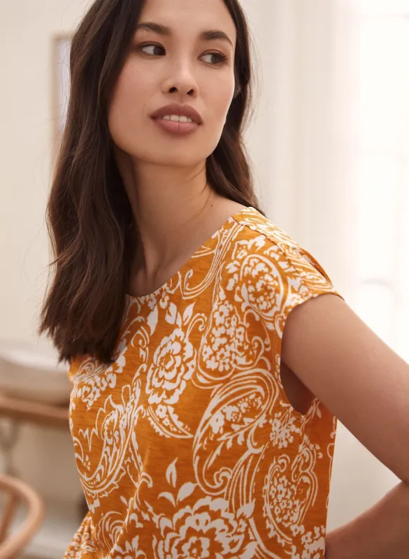 Two-Tone Paisley Print Top sold by Laura