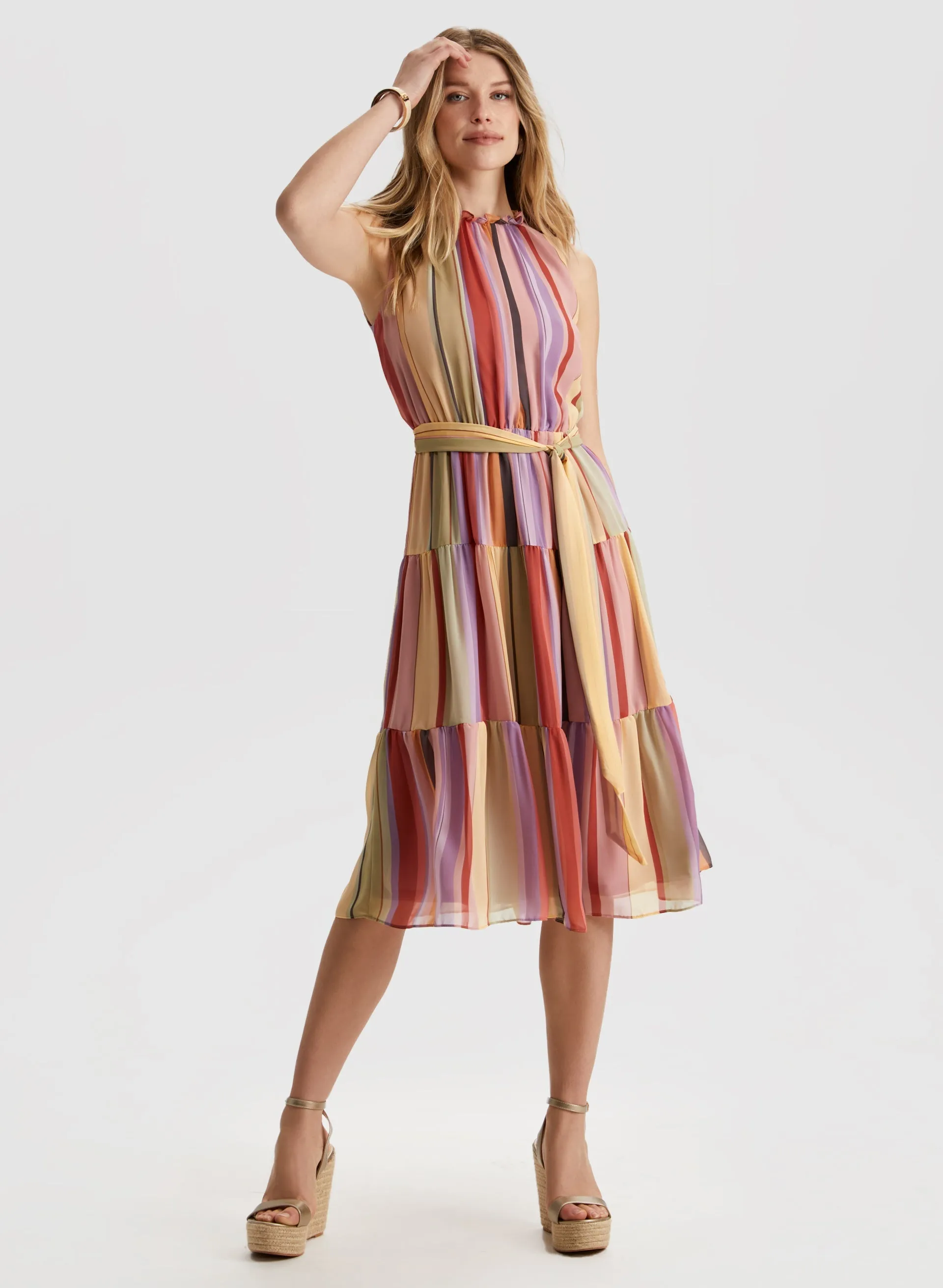 Striped Tiered Midi Dress sold by Laura
