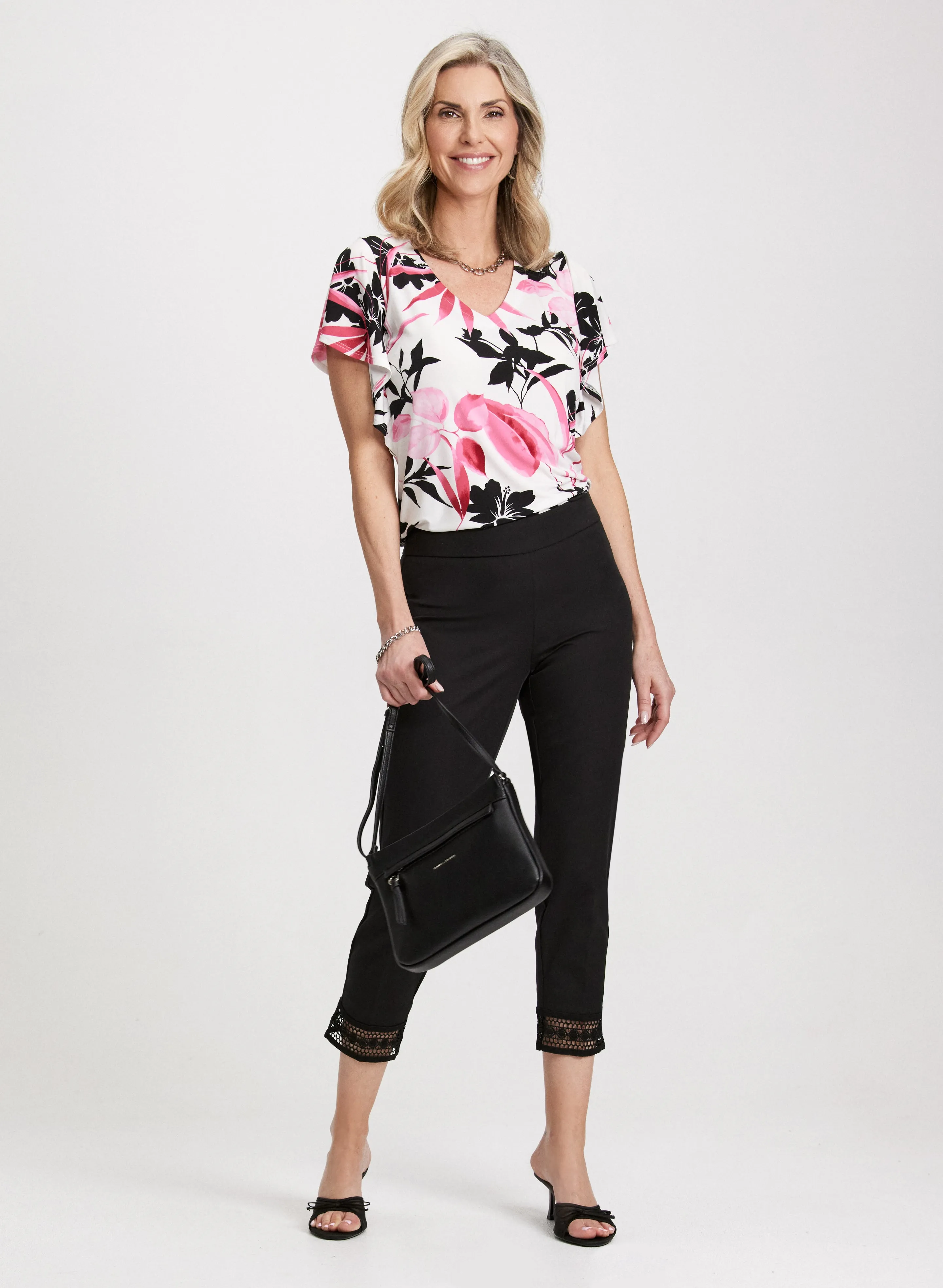 Floral Flutter Sleeve Top & Pull-On Ankle Pants sold by Laura