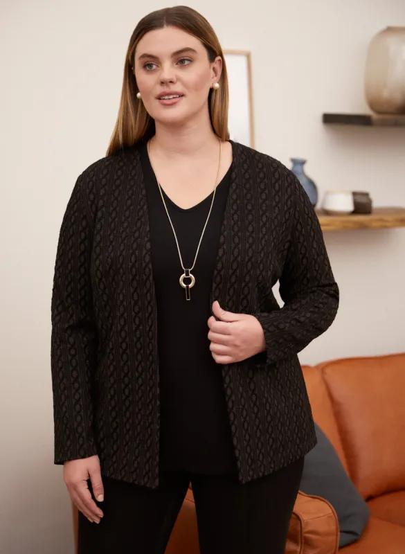 Cable Print Open Front Jacket sold by Laura