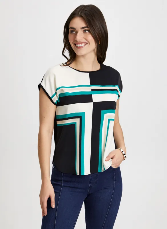 Geometric Print Cap Sleeve Top sold by Laura
