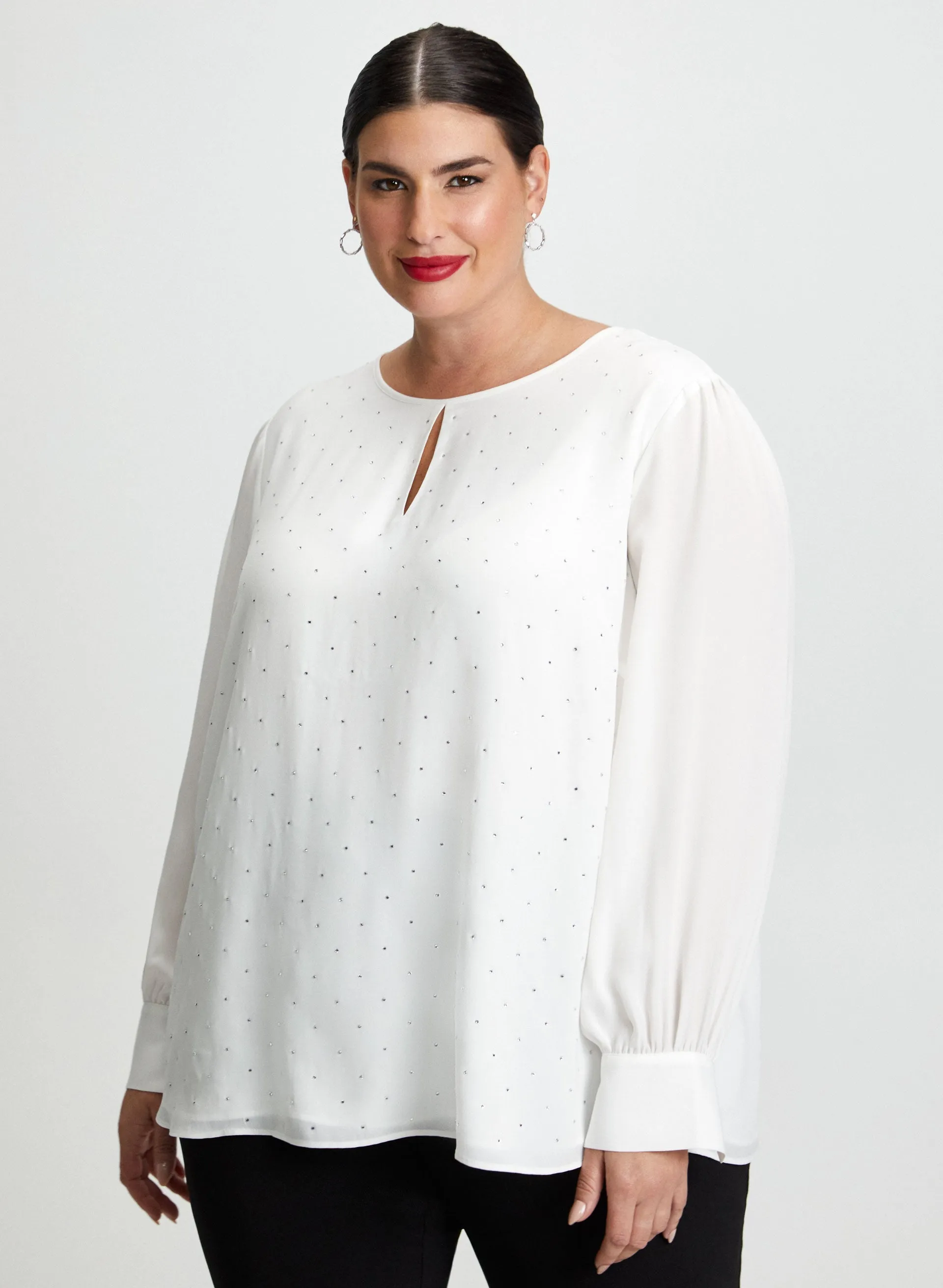 Rhinestone Embellished Popover Blouse sold by Laura