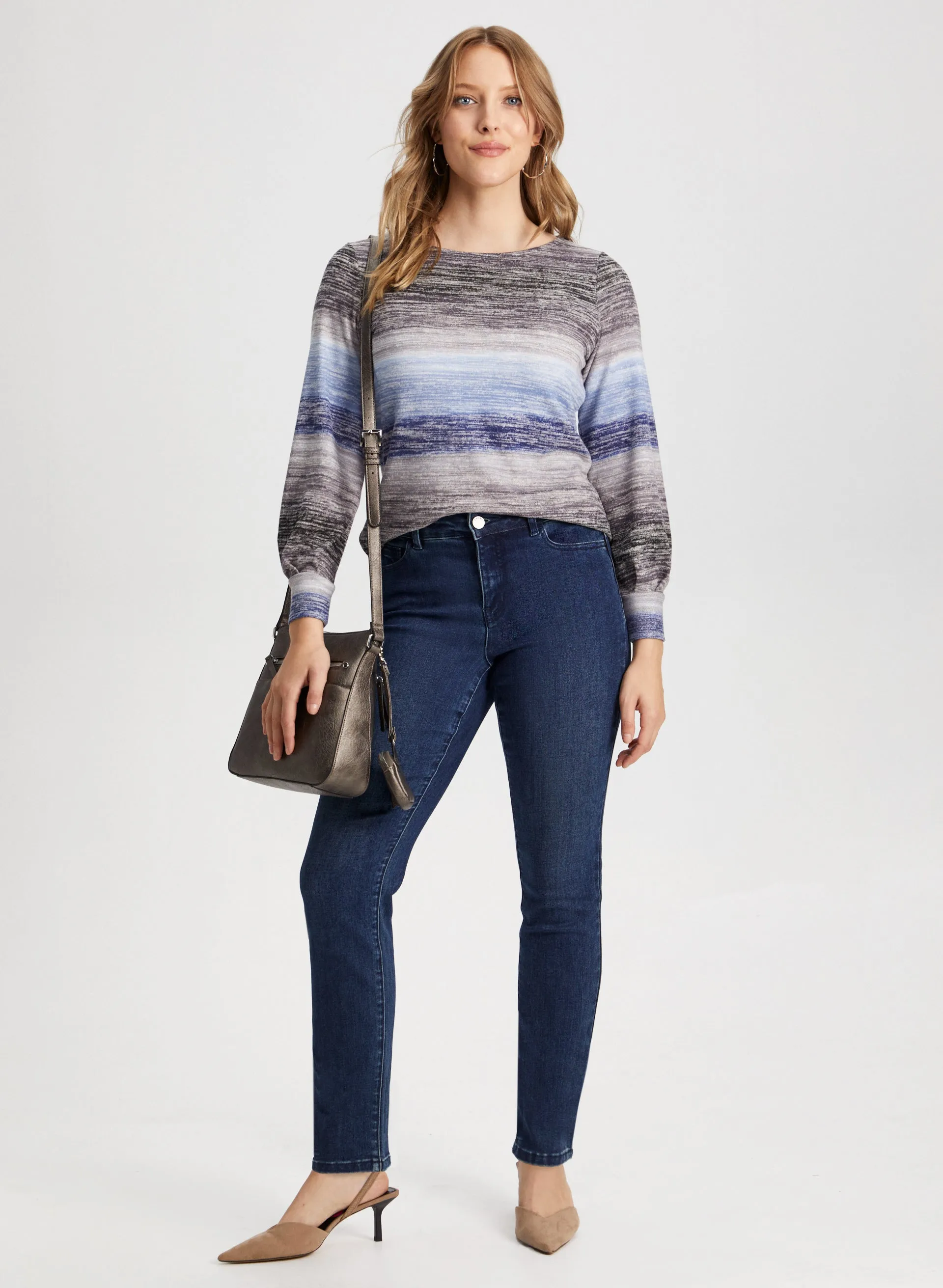Stripe Print Top & Straight Leg Jeans sold by Laura