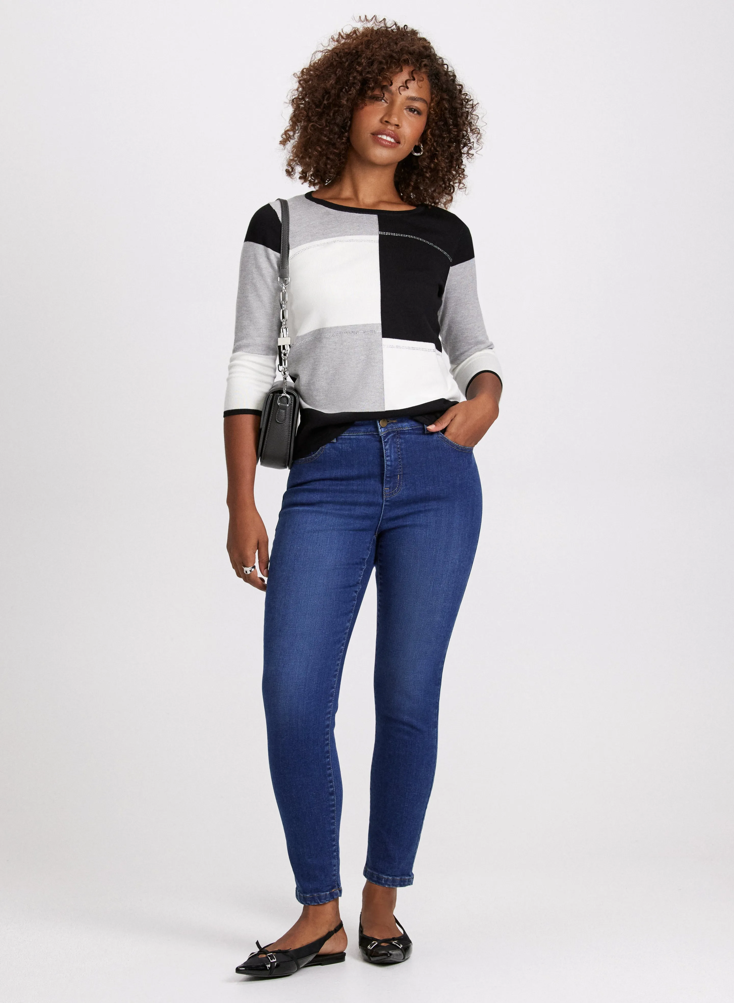 Colour Block Sweater & Slim Leg Jeans sold by Laura