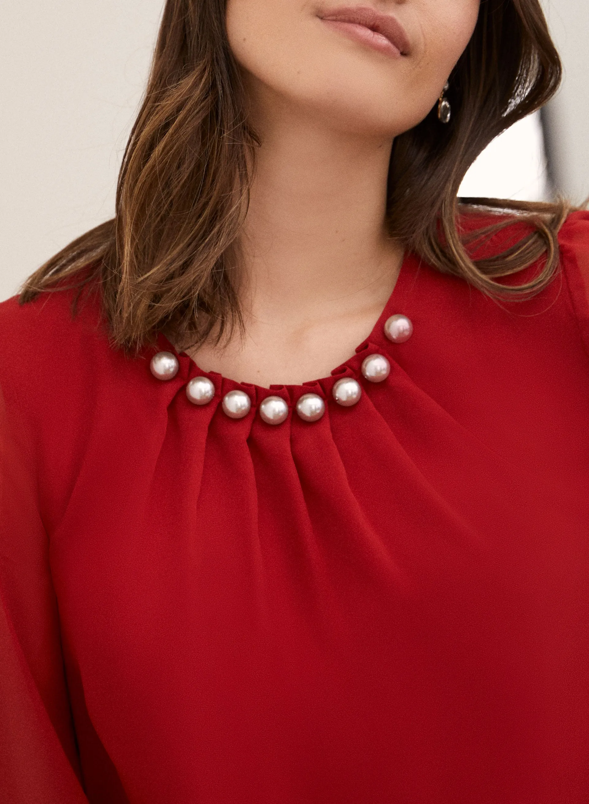 Pearl Detail Smocked Sleeve Blouse sold by Laura product image thumbnail 2