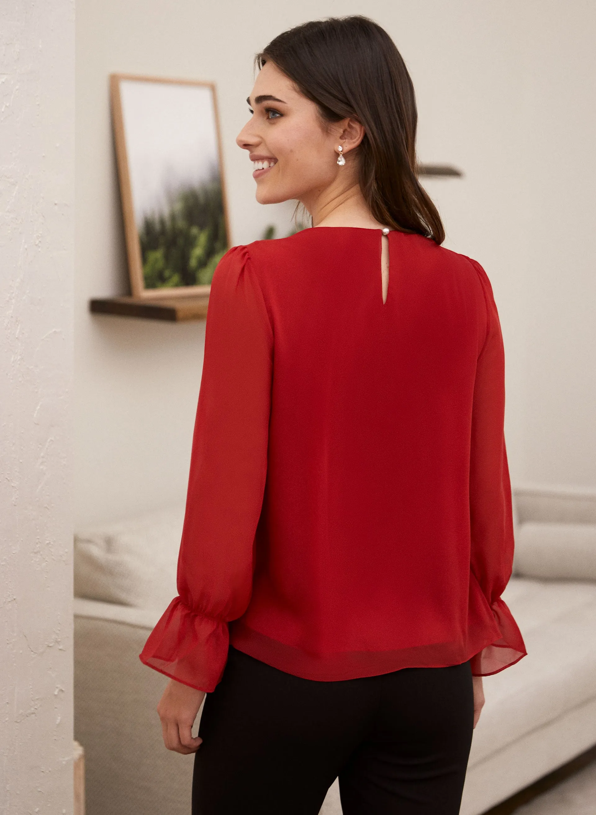 Pearl Detail Smocked Sleeve Blouse sold by Laura product image thumbnail 3