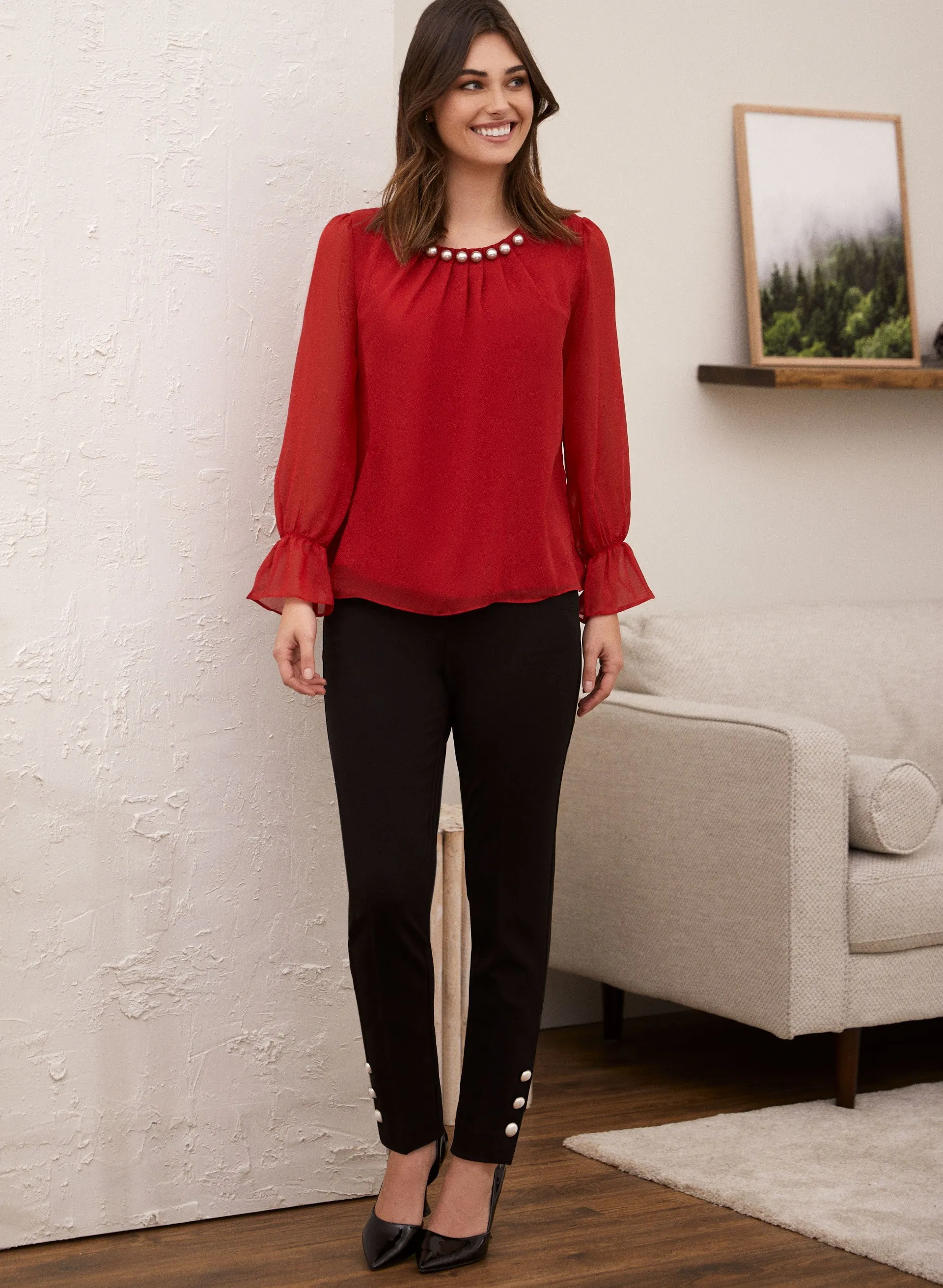 Pearl Detail Smocked Sleeve Blouse sold by Laura product image thumbnail 4