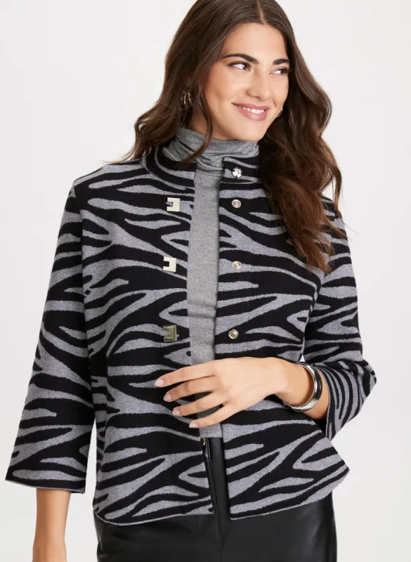 Zebra Print Mock Neck Cardigan sold by Laura