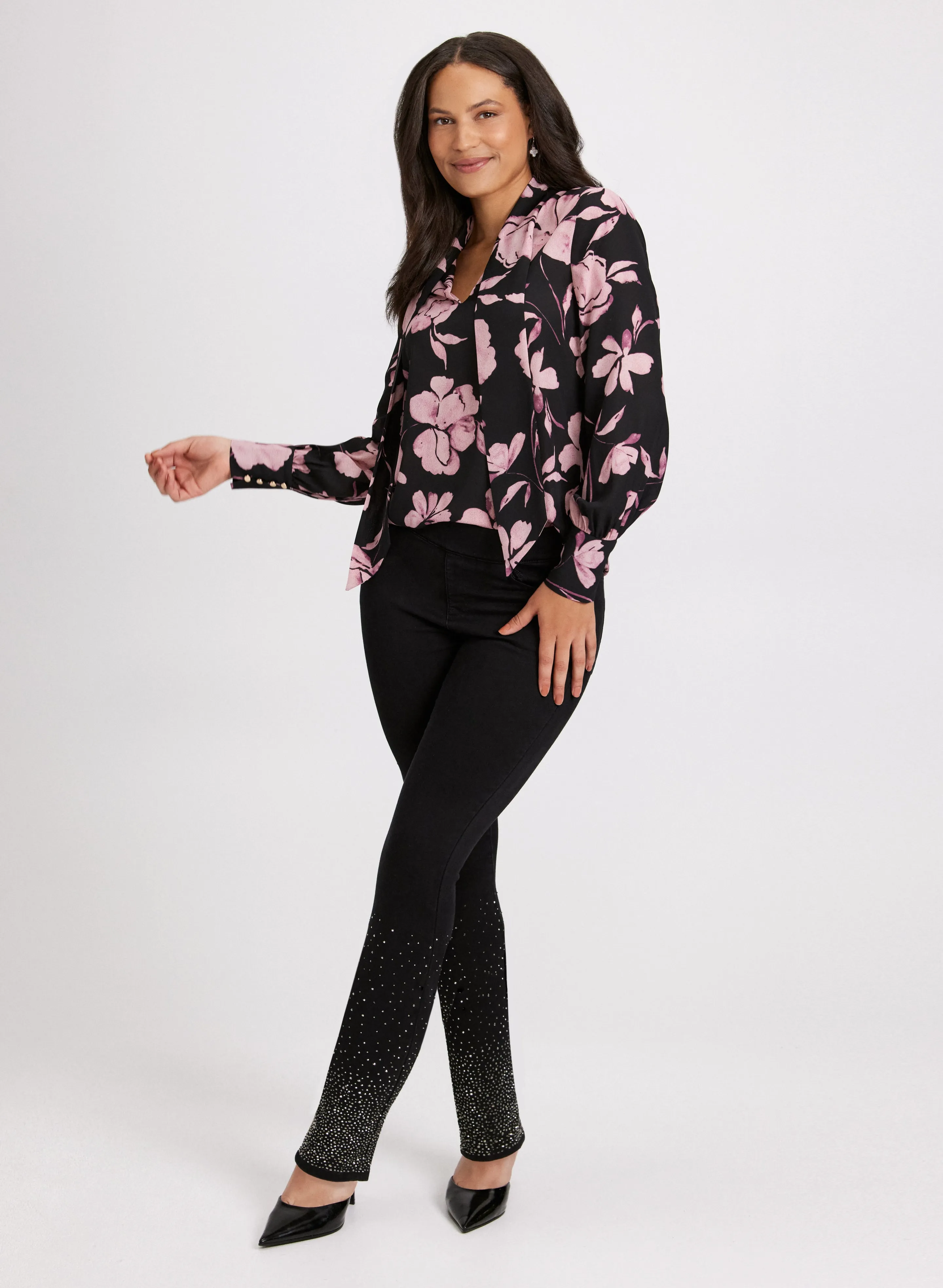 Floral Print Blouse & Slim Leg Jeans sold by Laura