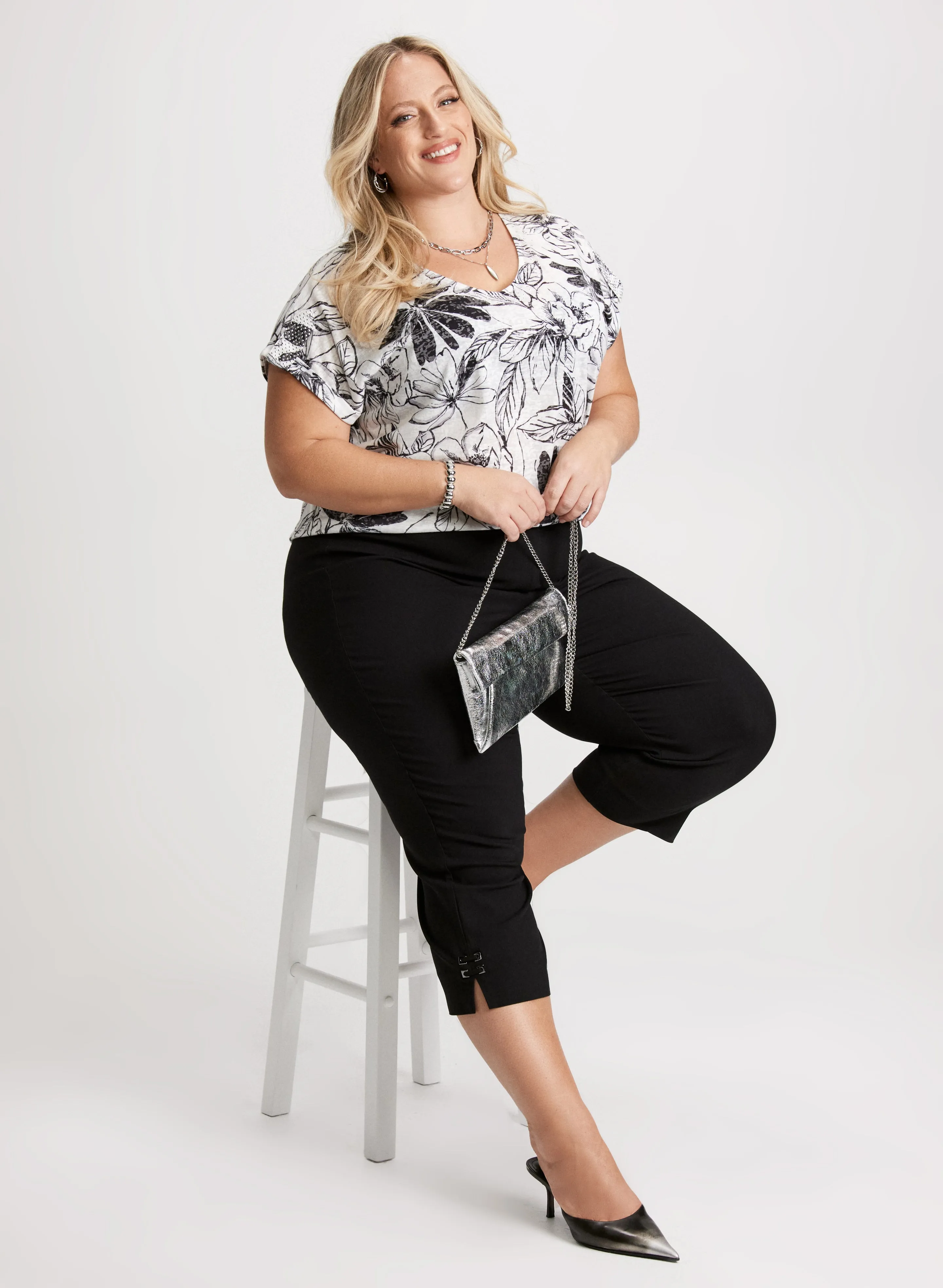 Floral Print Burnout T-Shirt & Bengaline Capris sold by Laura