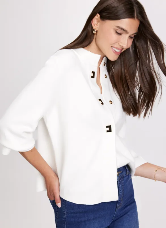Mock Neck Button-Up Cardigan sold by Laura