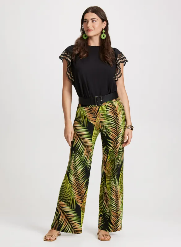 Crochet Trim T-Shirt & Palm Print Pants sold by Laura