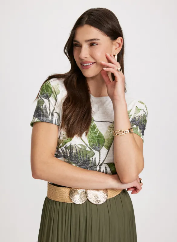 Tropical Print Burnout T-Shirt sold by Laura