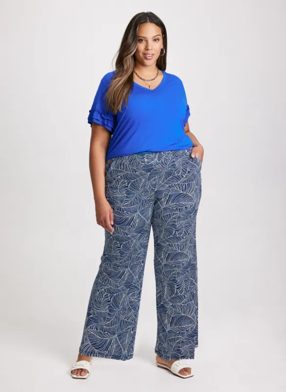 Ruffled Sleeve T-Shirt & Leaf Print Pants sold by Laura