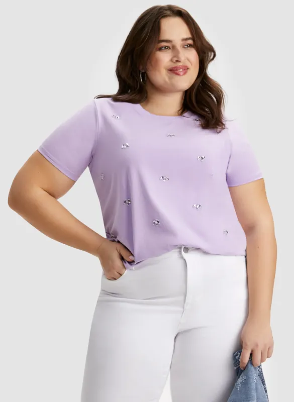 Stone Detail Short Sleeve Tee sold by Laura