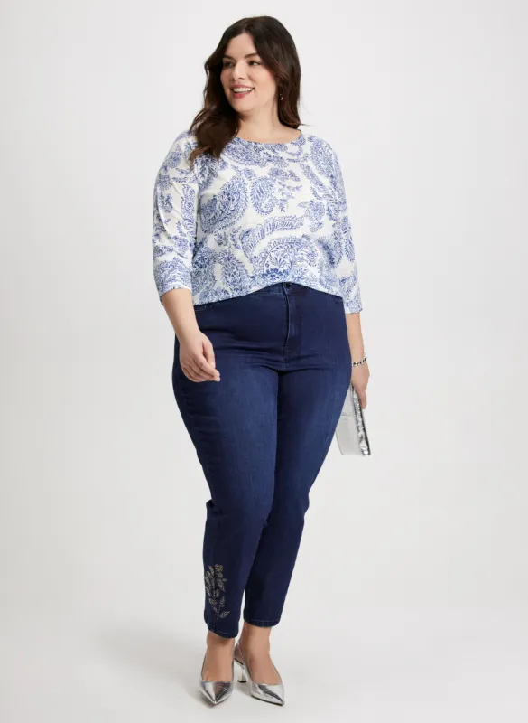 Paisley Print T-Shirt & Embellished Hem Jeans sold by Laura