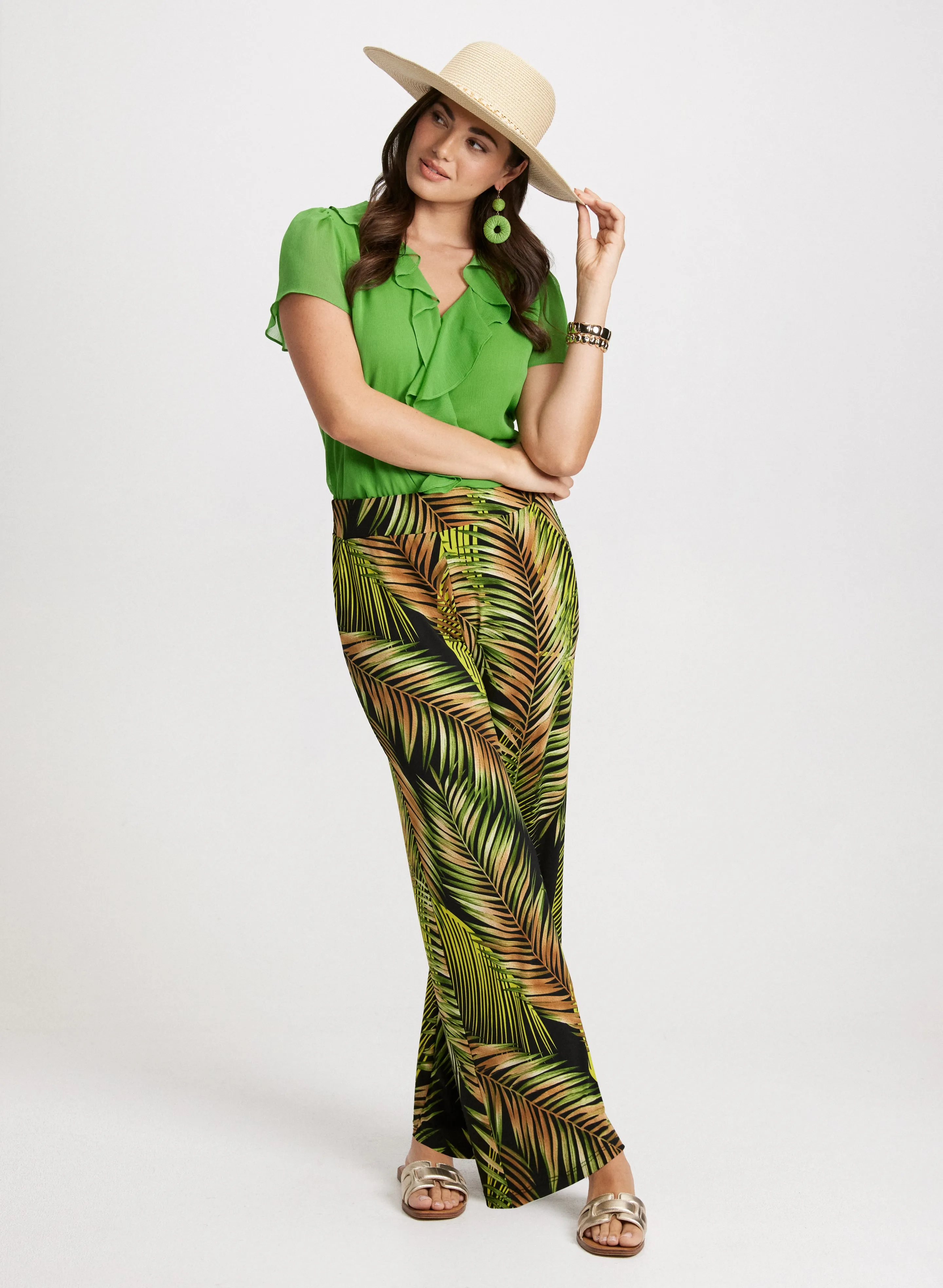 Ruffled Chiffon Blouse & Palm Print Pants sold by Laura