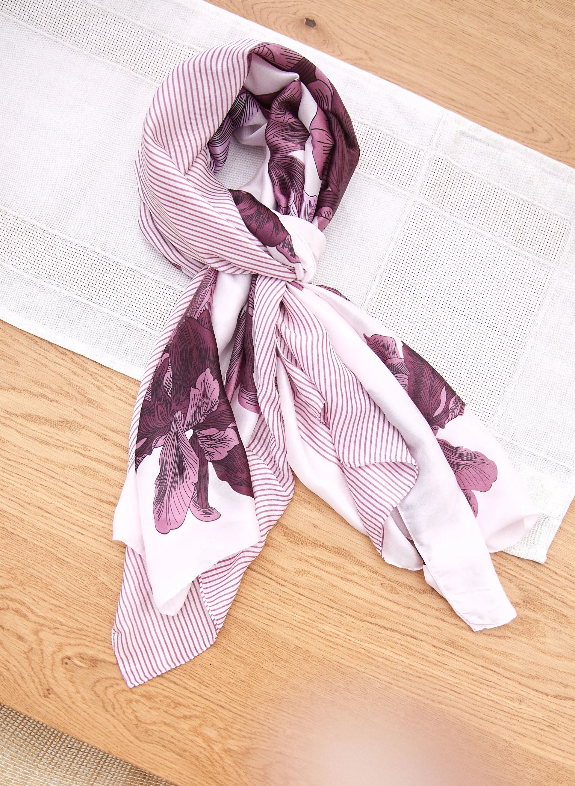Stripe & Floral Print Scarf sold by Laura