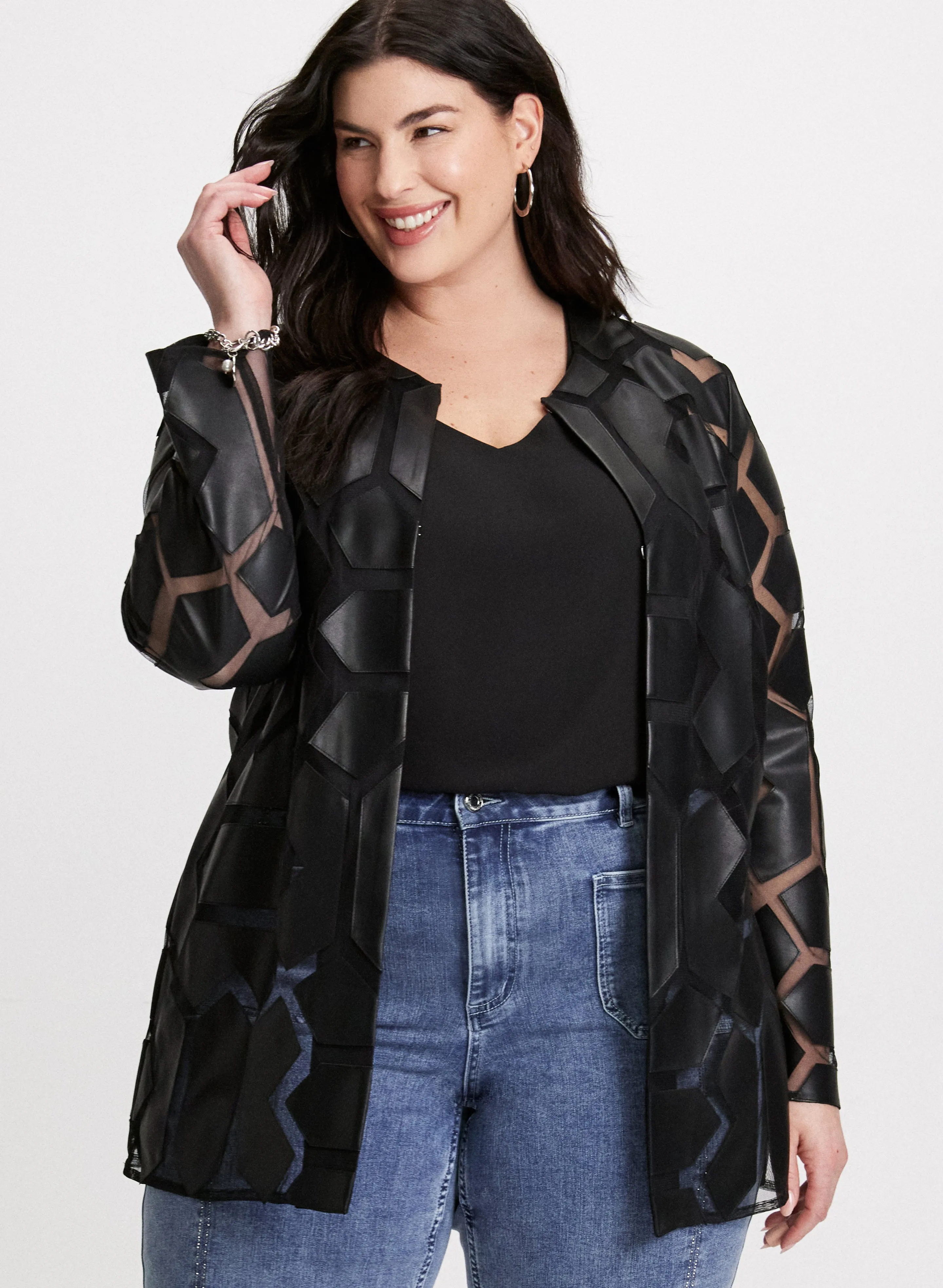 Joseph Ribkoff - Contrast Print Vegan Leather Jacket sold by Laura