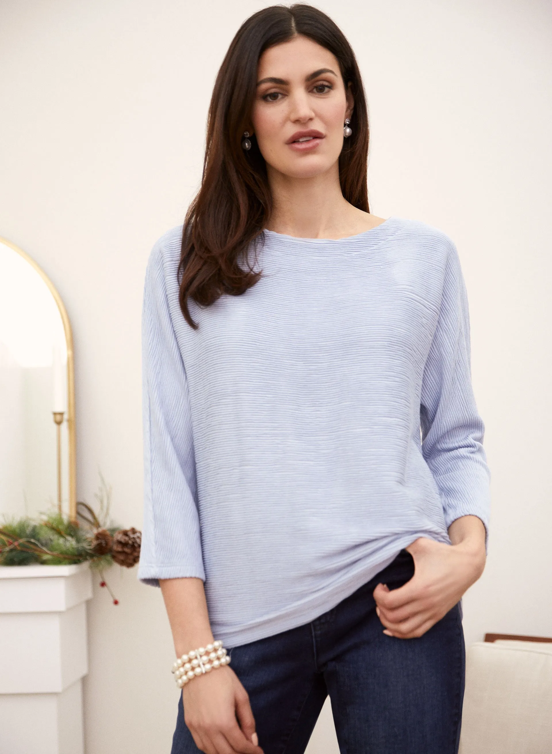 3/4 Sleeve Ottoman Stitch Top sold by Laura