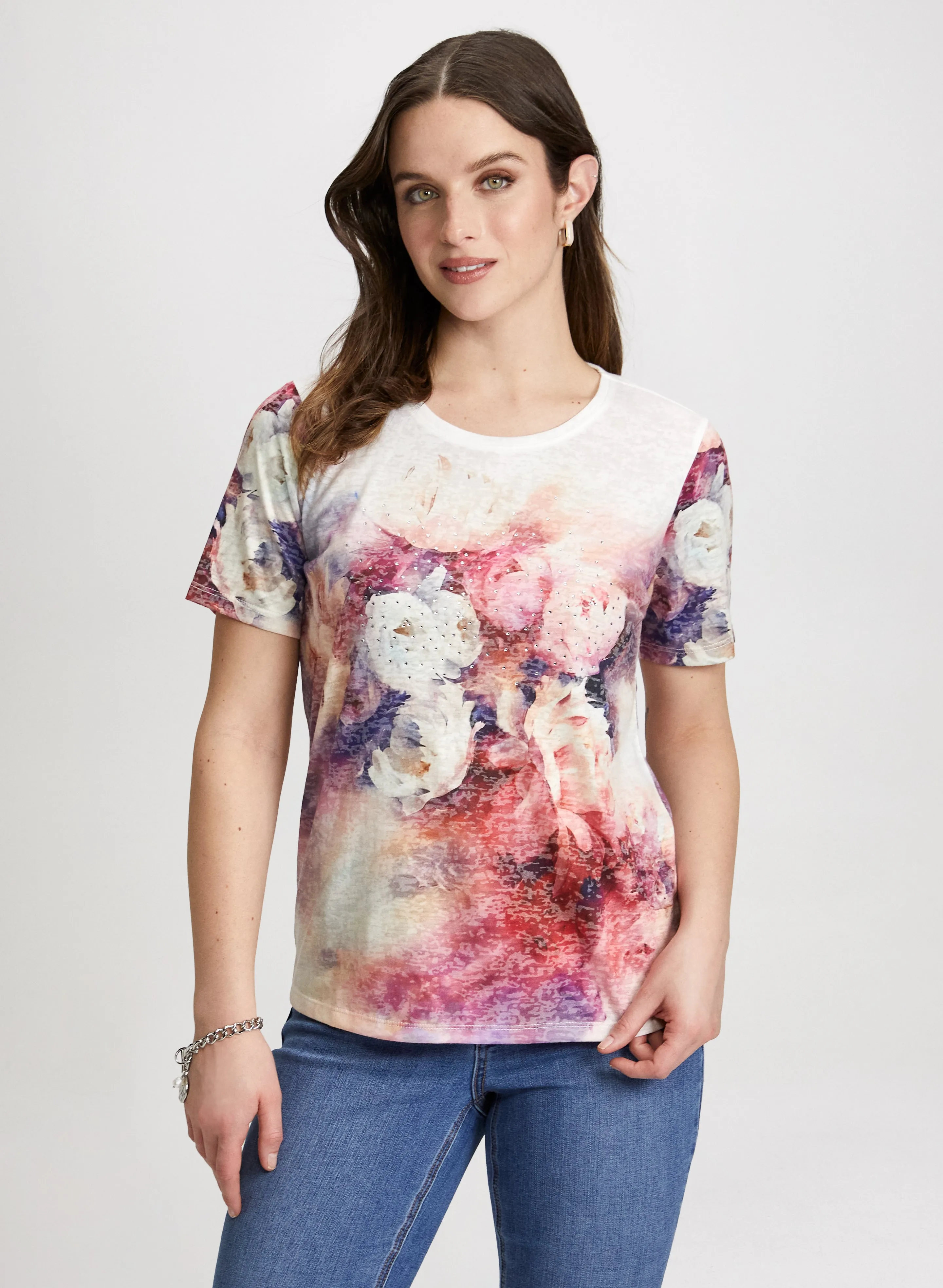 Floral Print Burnout Tee sold by Laura