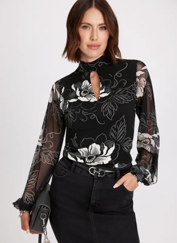 Floral Print Bouffant Sleeve Blouse sold by Laura