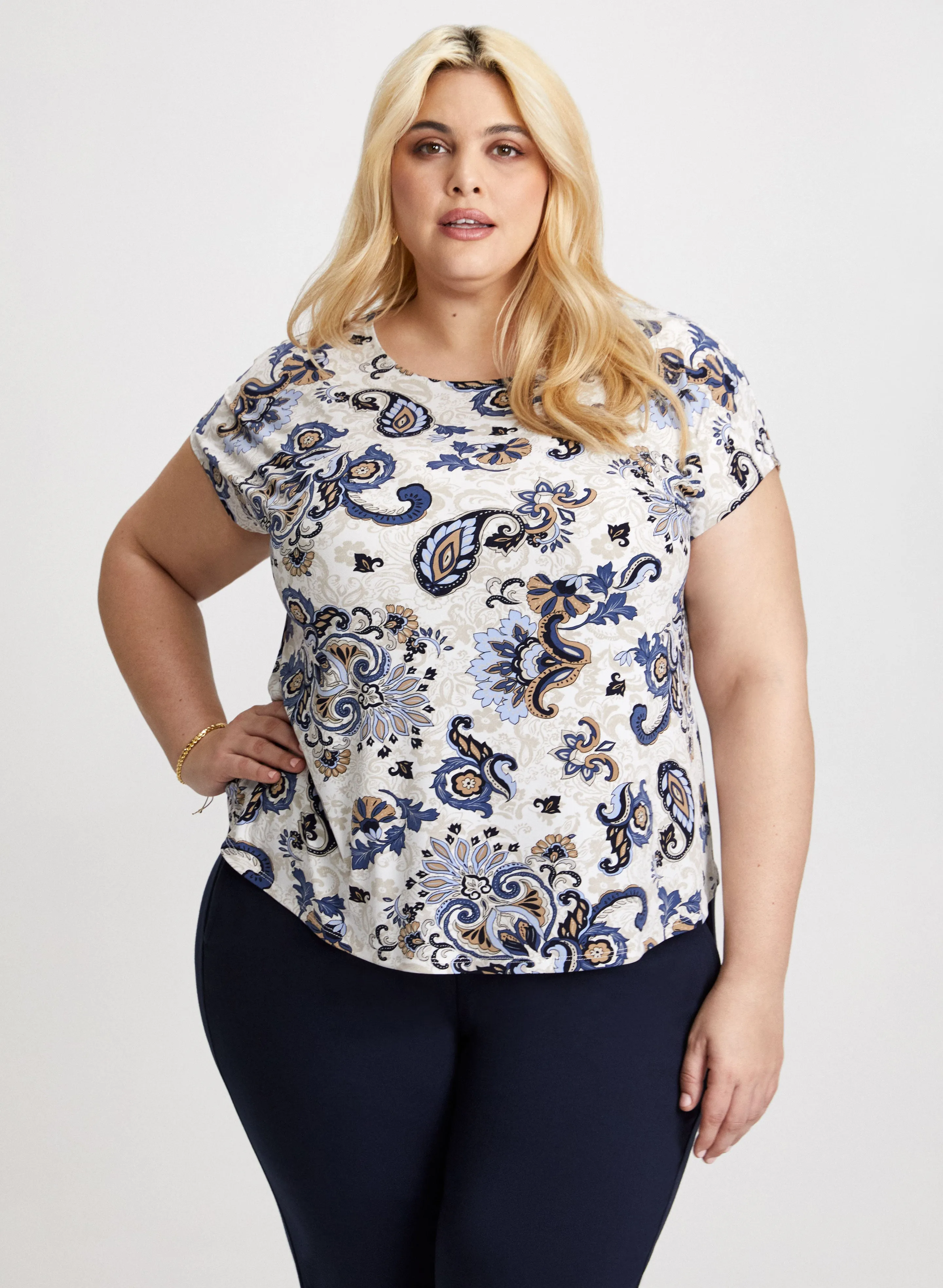 Drop Shoulder Paisley Print Top sold by Laura