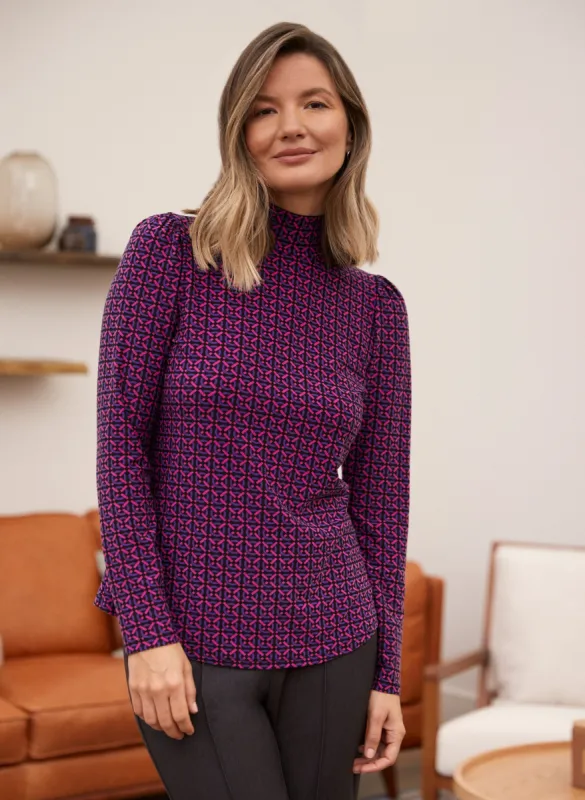 Geometric Print Mock Neck Top sold by Laura