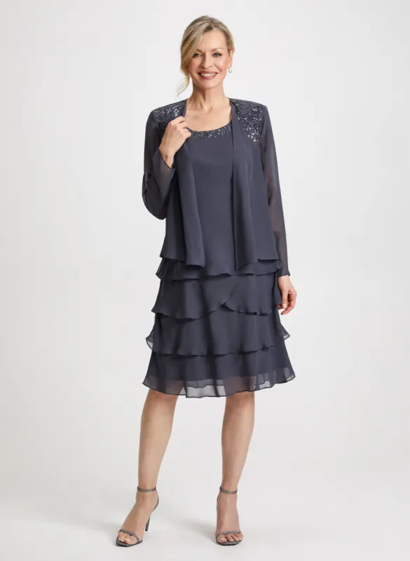 Beaded Trim Chiffon Dress & Jacket Set sold by Laura