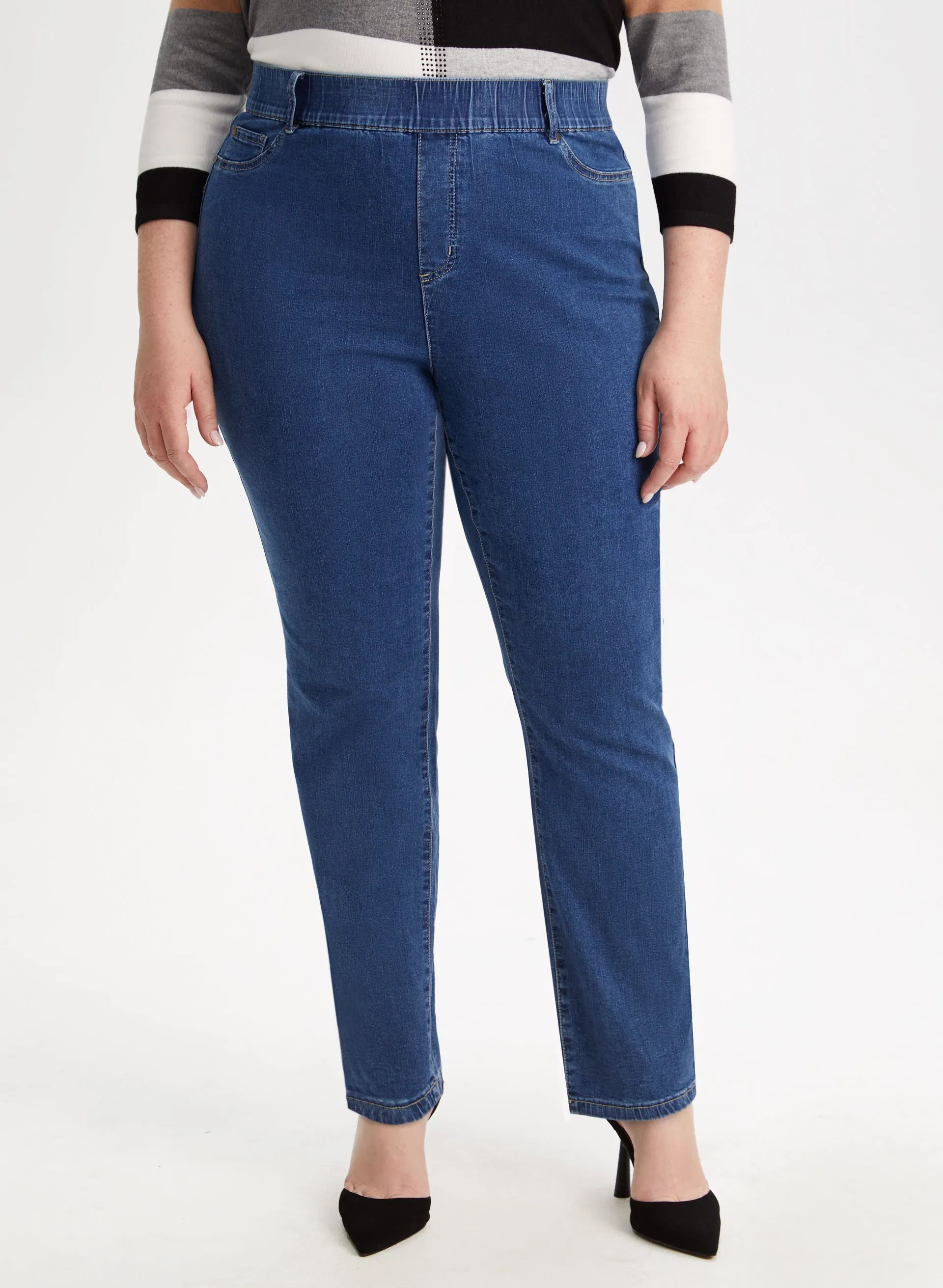 Straight Leg Pull-On Jeans sold by Laura