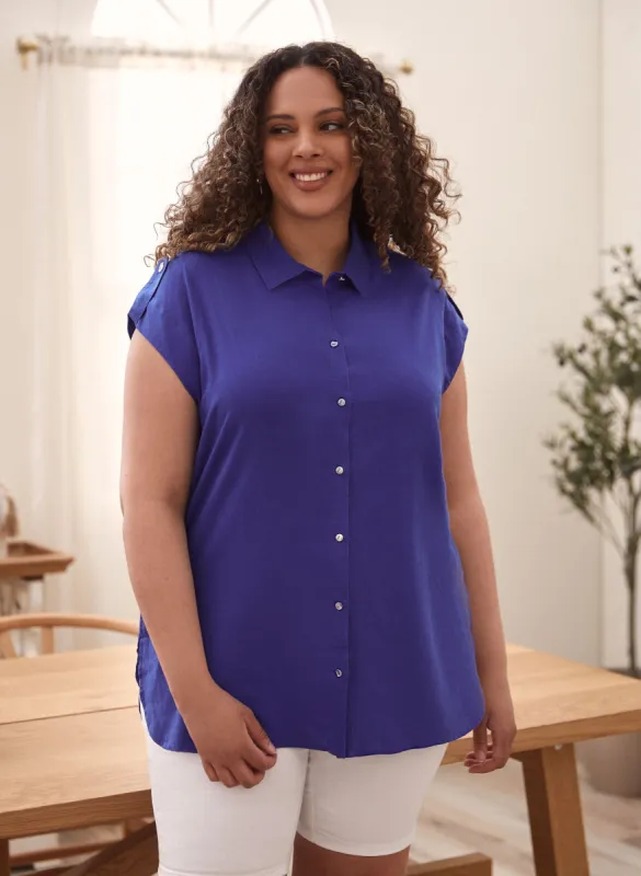 Cap Sleeve Linen-Blend Blouse sold by Laura