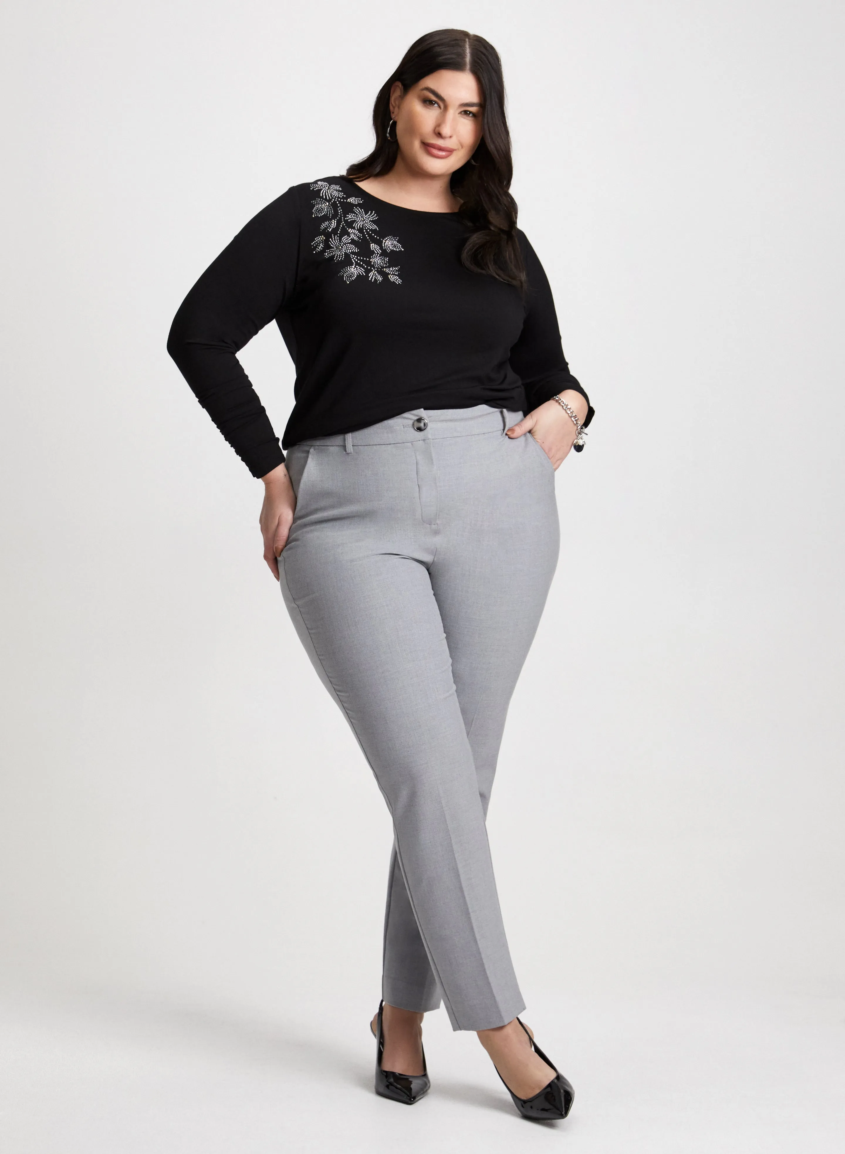 Rhinestone Appliqué Top & Bi-Stretch Pants sold by Laura