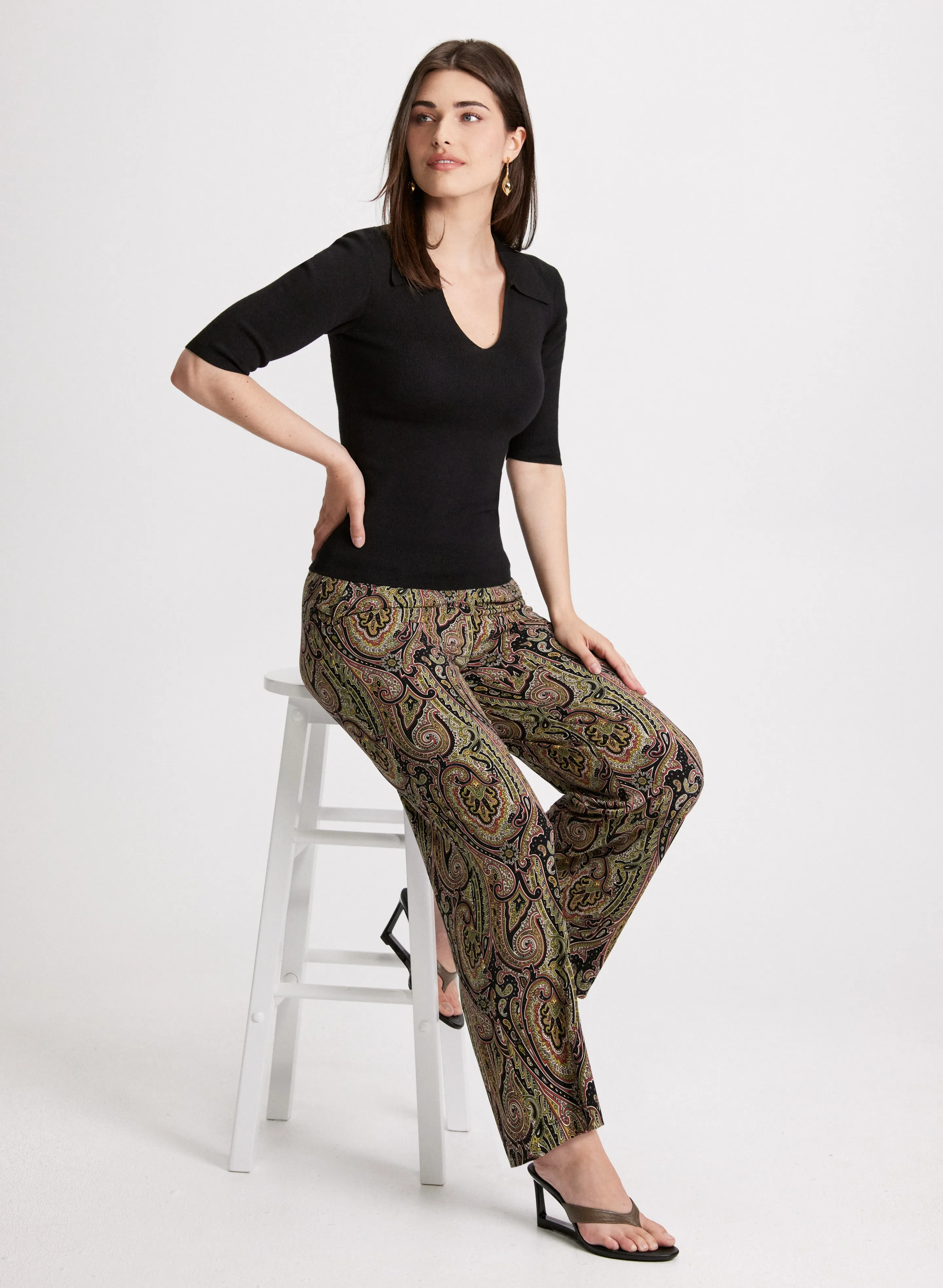 V-Neck Polo Sweater & Paisley Print Pants sold by Laura