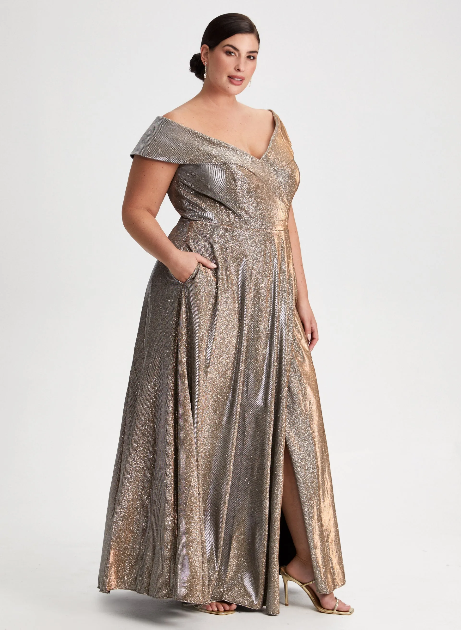 Bardot Neck Shimmer Detail Dress sold by Laura product image thumbnail 3