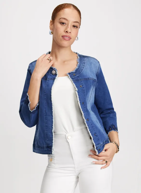 Frayed Detail Denim Jacket sold by Laura
