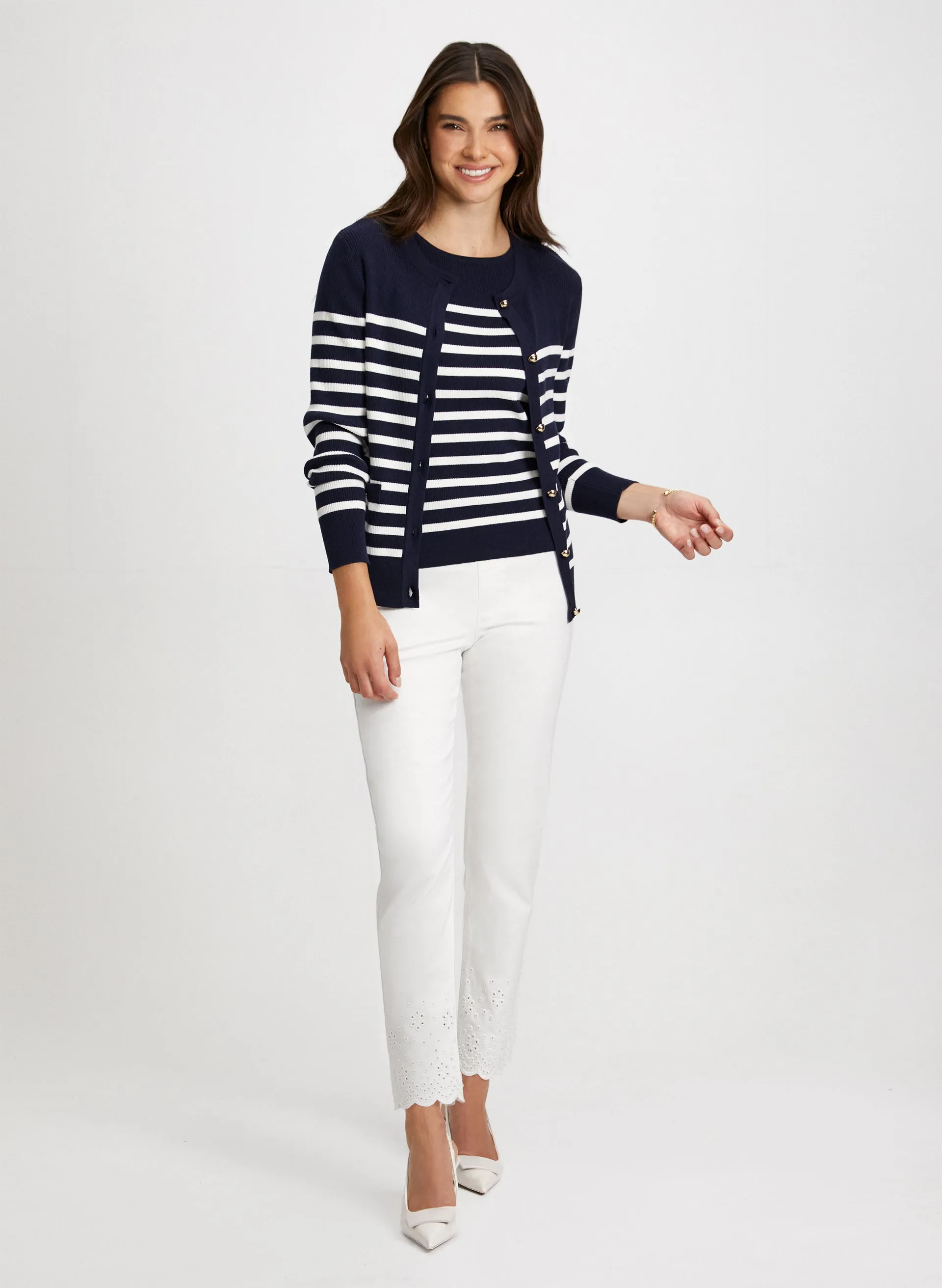 Striped Cardigan & Scalloped Pants sold by Laura