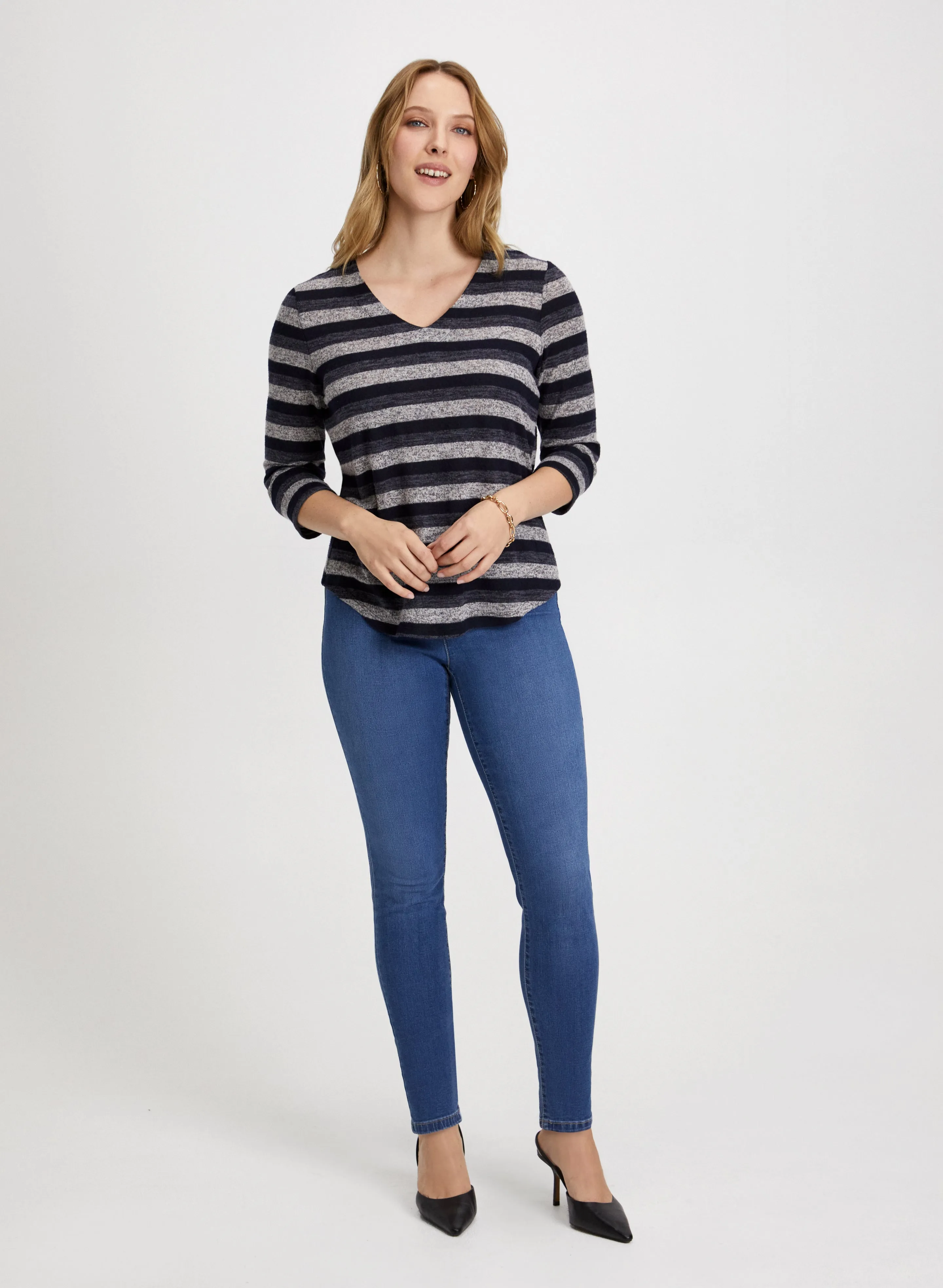 Stripe Print Top & Slim Leg Pull-On Jeans sold by Laura