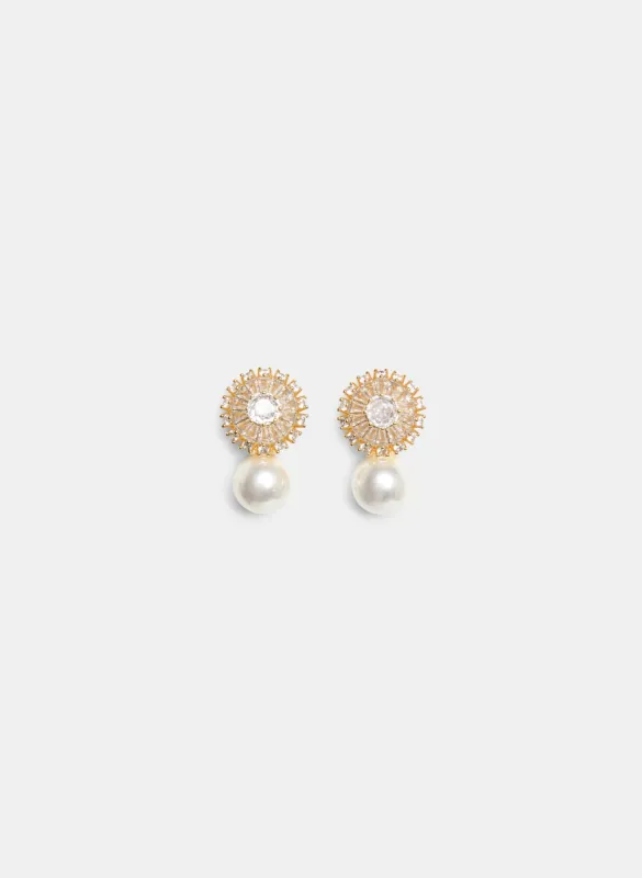 Rhinestone Pearl Drop Earrings sold by Laura