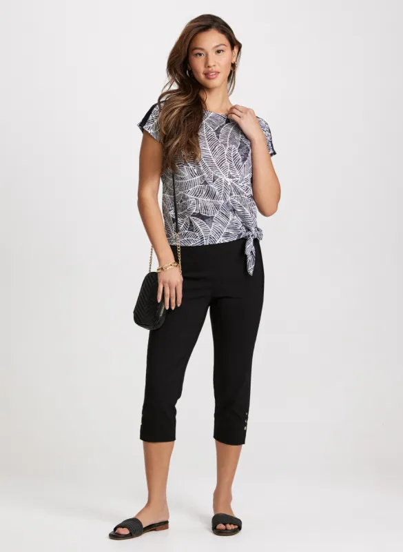 Knotted Leaf Print Top & Pull-On Bengaline Capris sold by Laura