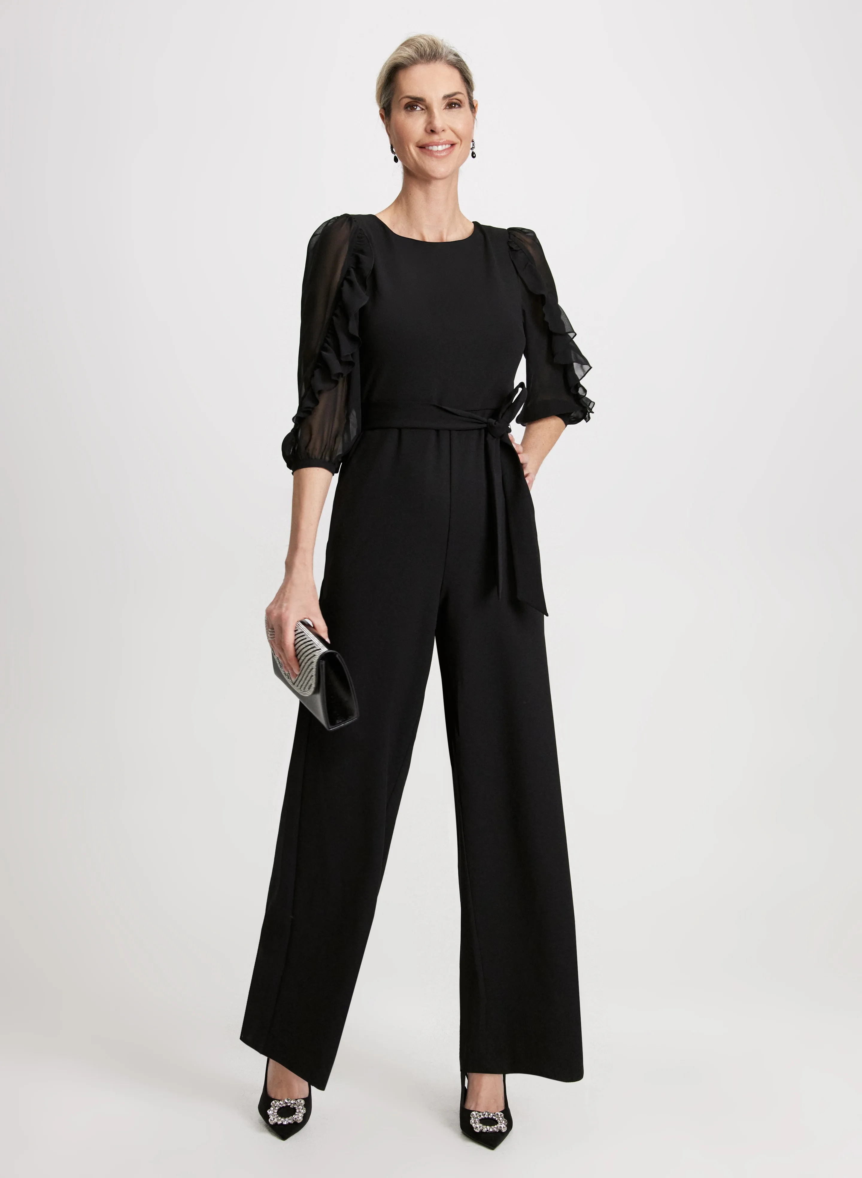 Ruffle Chiffon Sleeve Jumpsuit sold by Laura